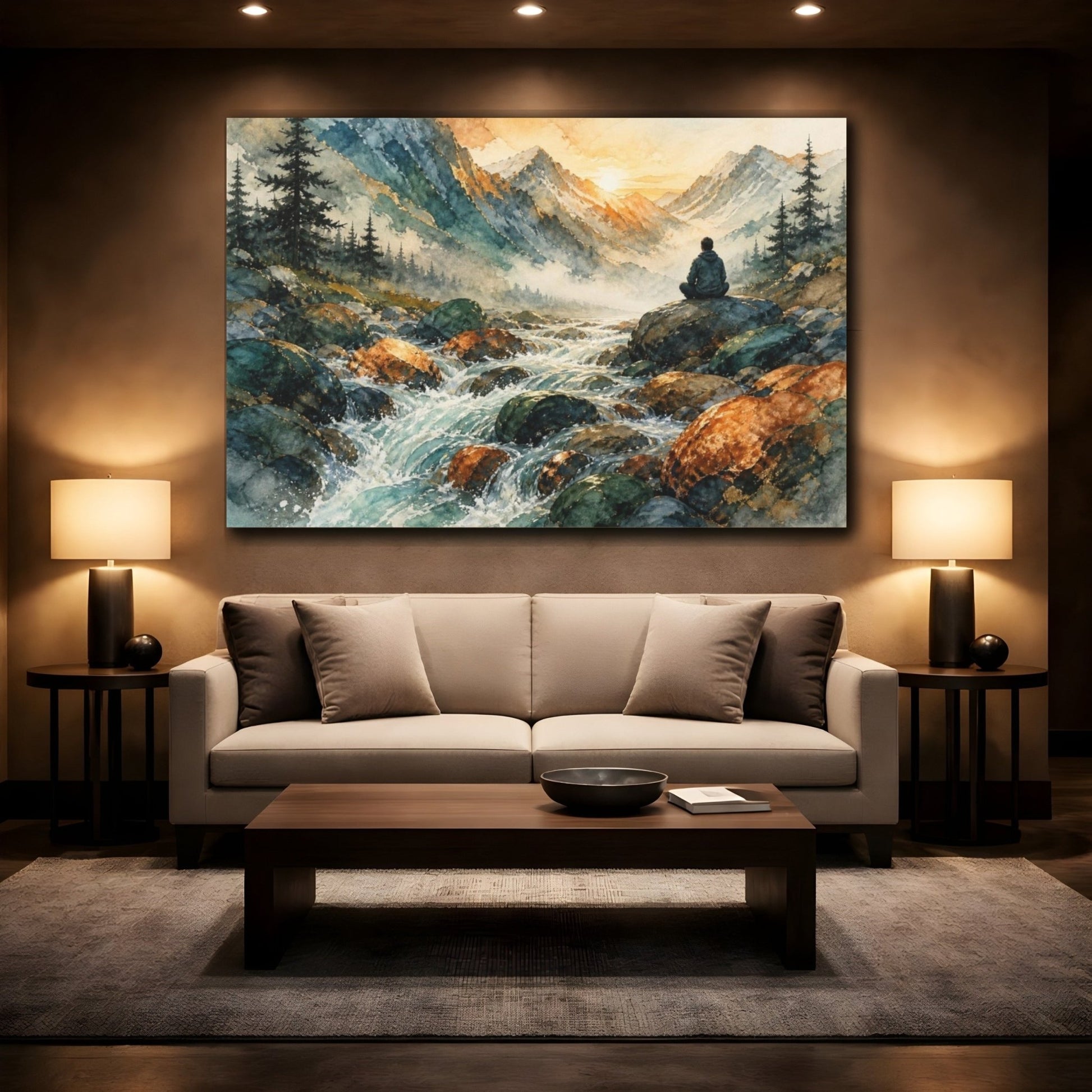 Mountain Stream Motivation Canvas Print Wall Art – Living Room Decor, Above Couch - YesArtYes