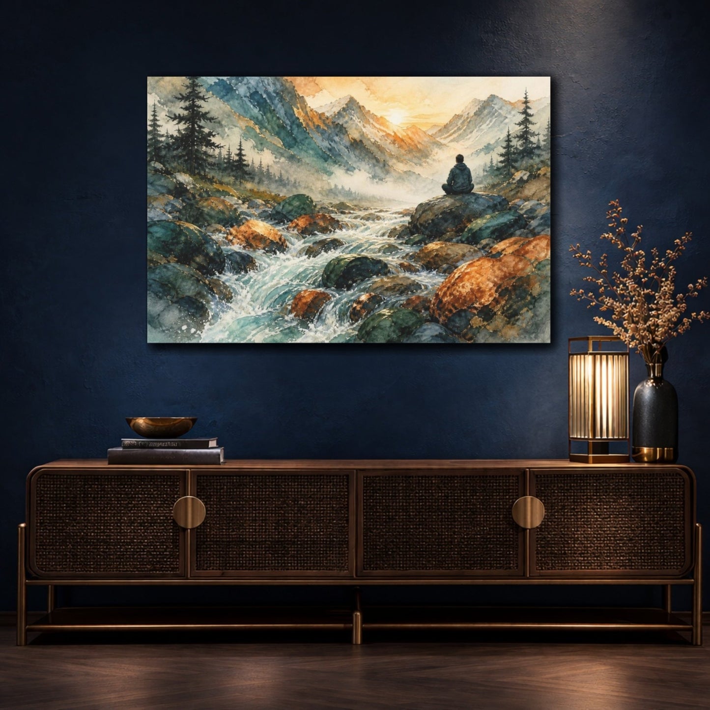 Mountain Stream Motivation Canvas Print Wall Art – Living Room Decor, Above Couch - YesArtYes
