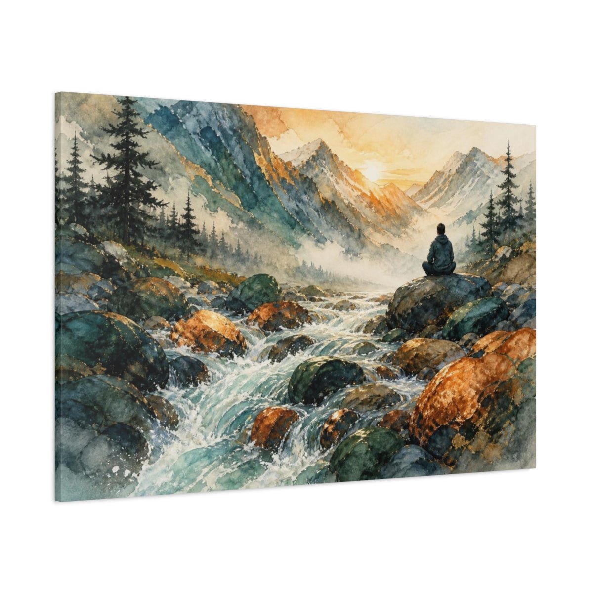 Mountain Stream Motivation Canvas Print Wall Art – Living Room Decor, Above Couch - YesArtYes