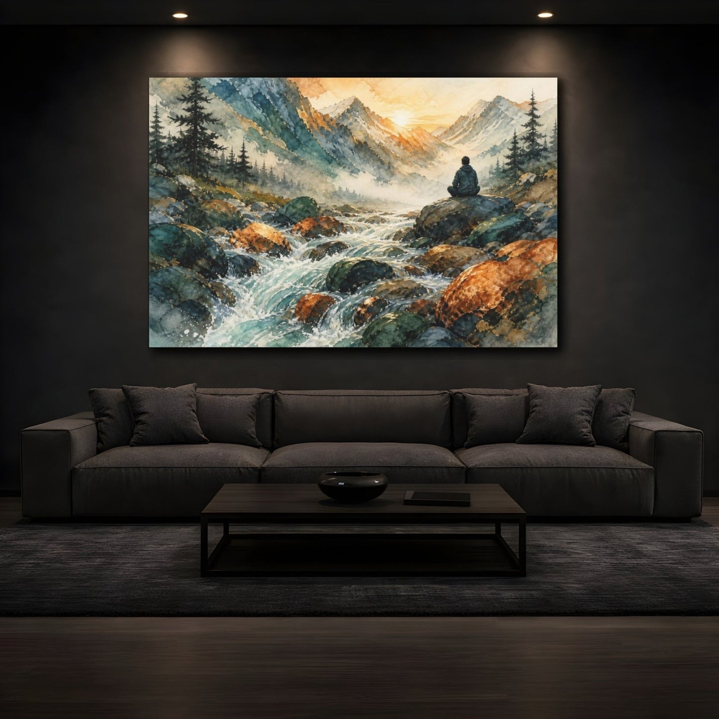 Mountain Stream Motivation Canvas Print Wall Art – Living Room Decor, Above Couch - YesArtYes