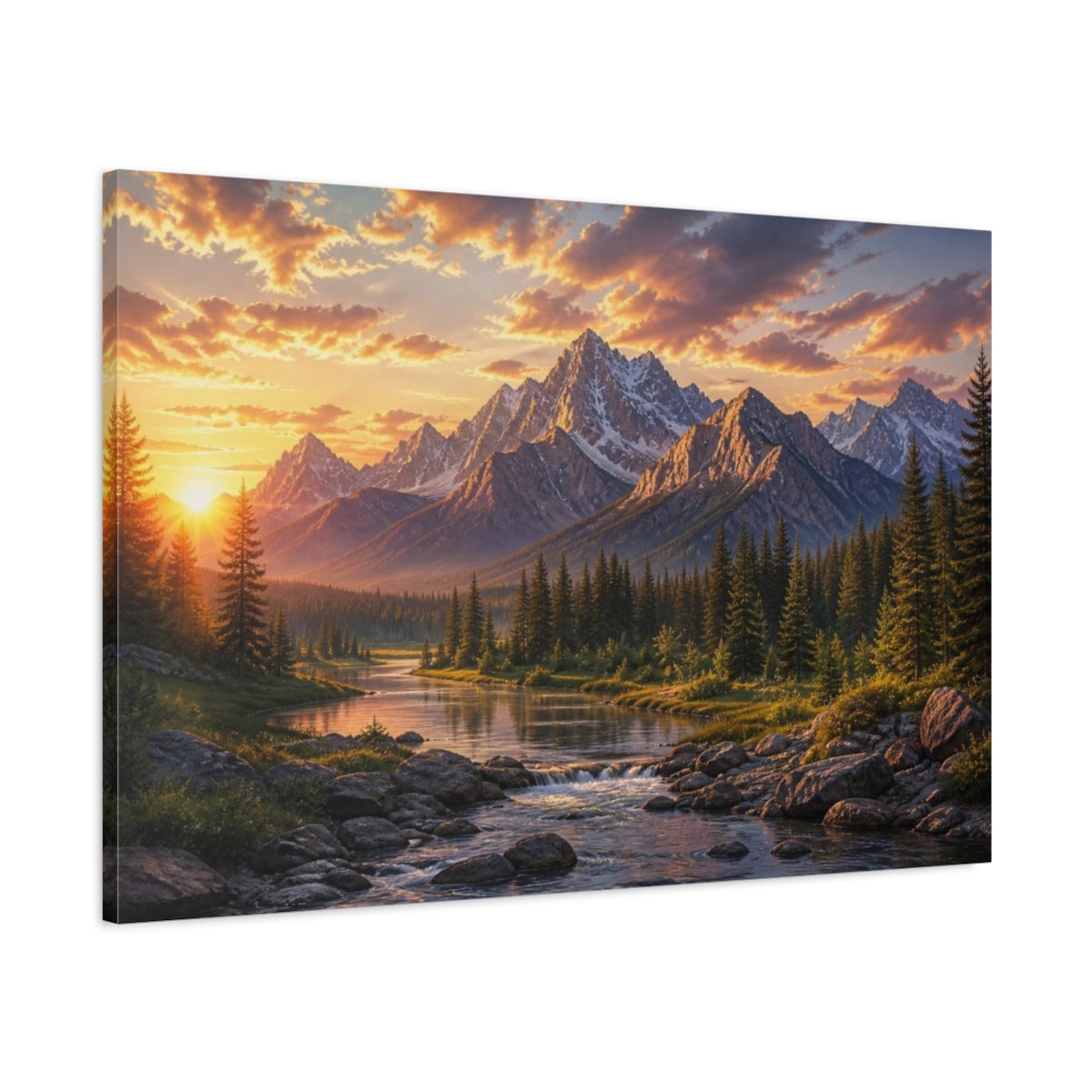 Main Mockup. Mountain Sunrise Landscape shown as canvas print