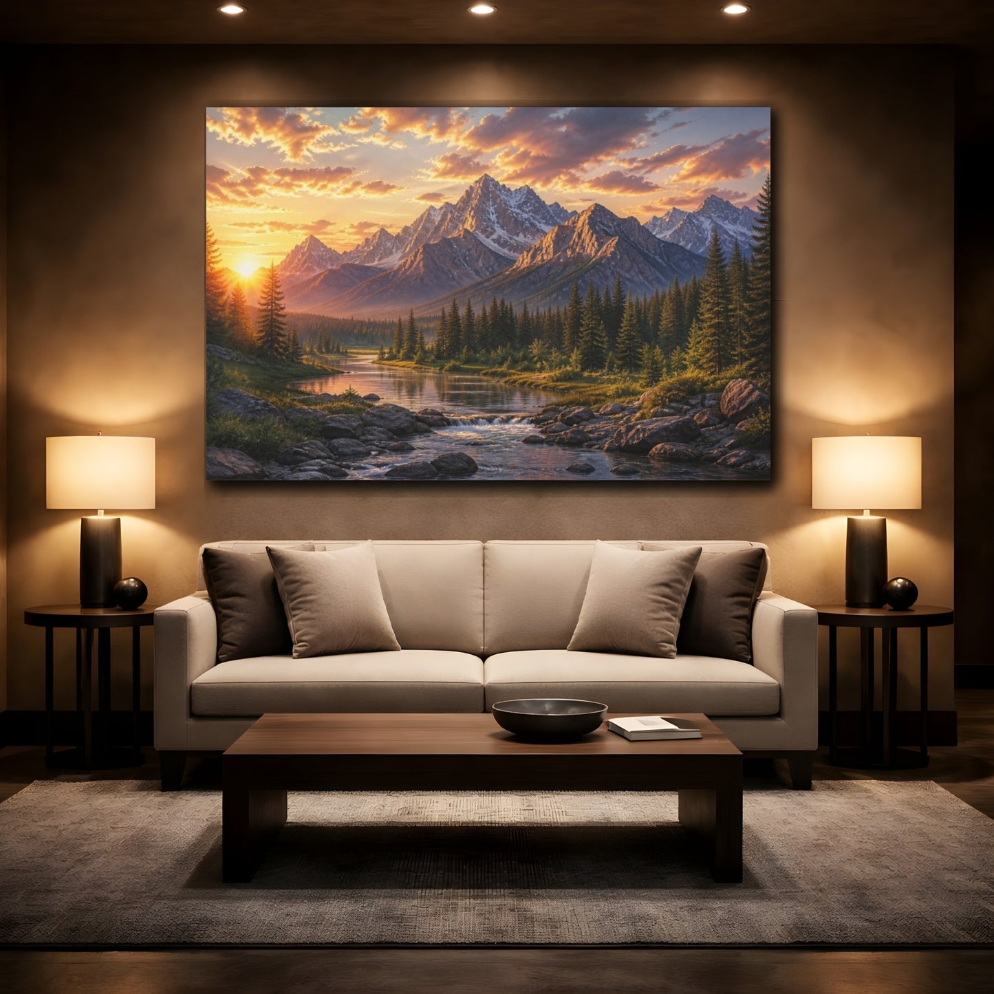 Mockup 2. Mountain Sunrise Landscape shown as canvas print