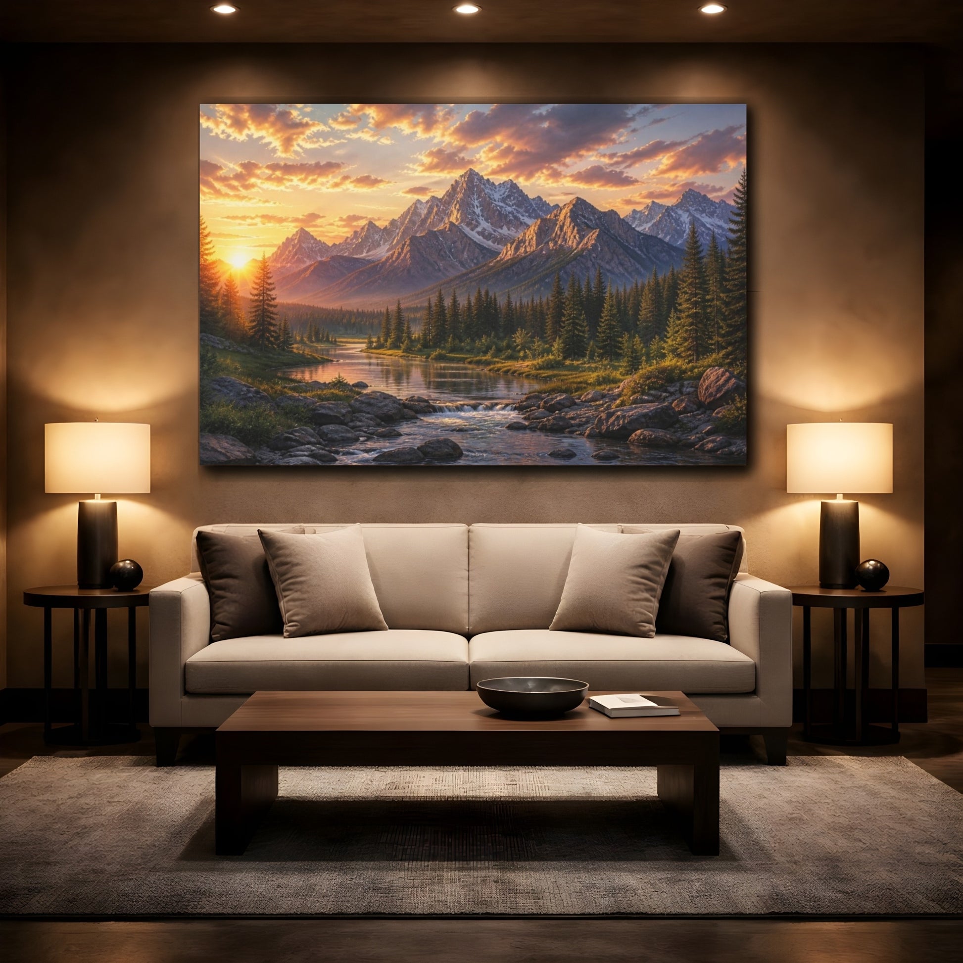 Mockup 2. Mountain Sunrise Landscape shown as canvas print
