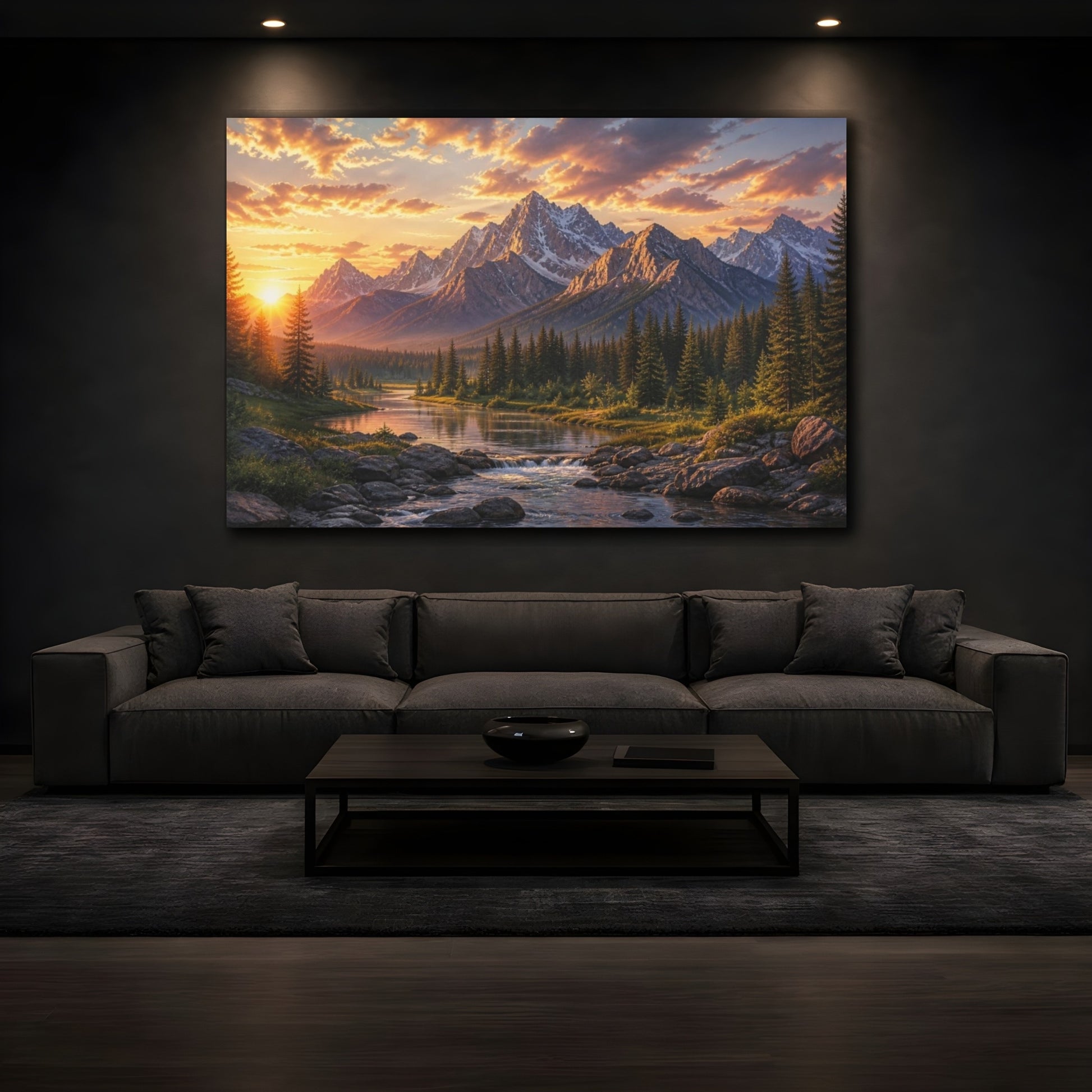 Mockup 3. Mountain Sunrise Landscape shown as canvas print