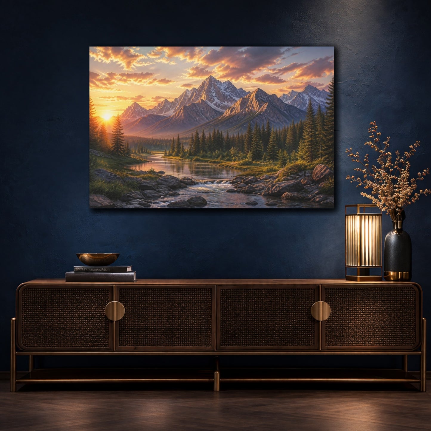 Mockup 4. Mountain Sunrise Landscape shown as canvas print