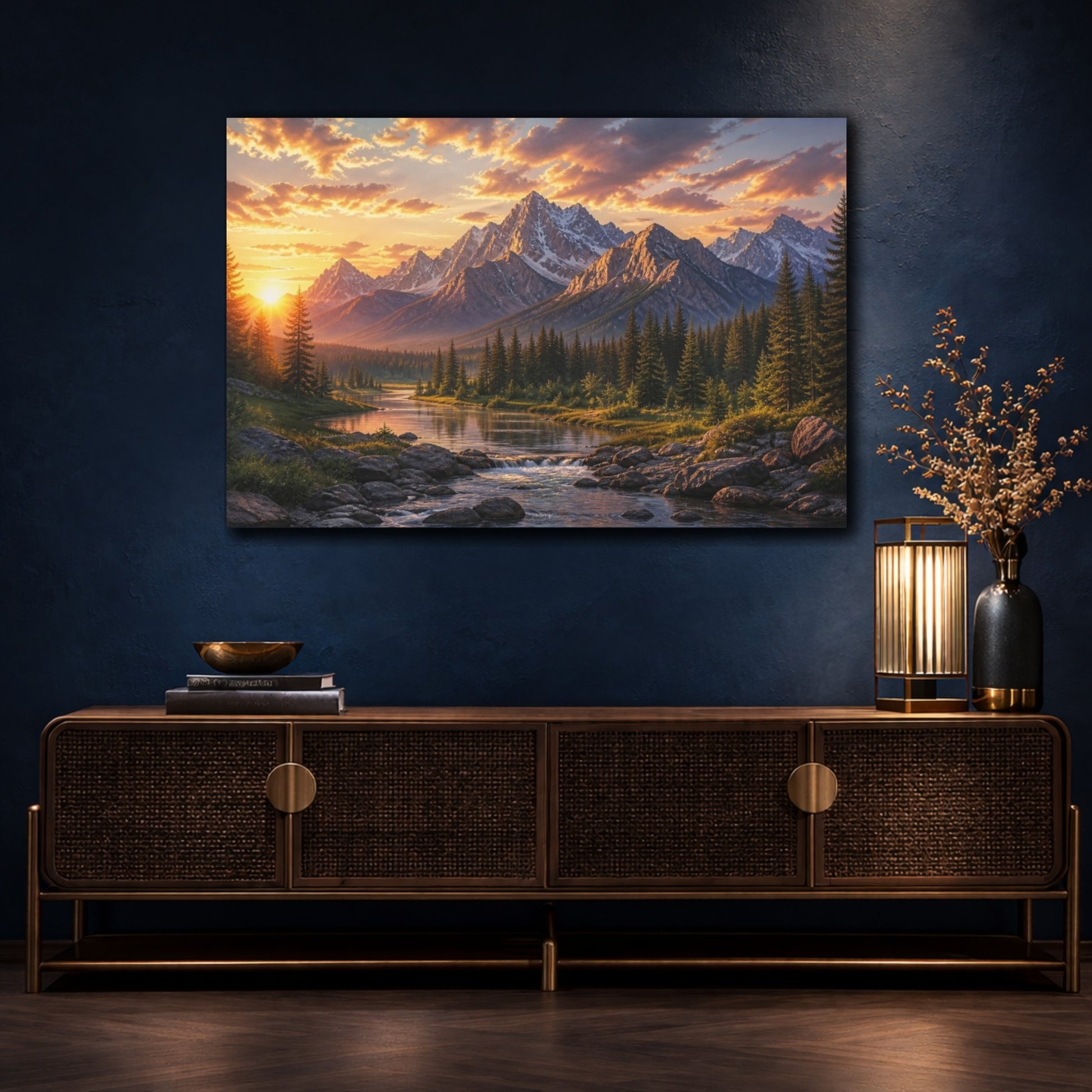Mockup 4. Mountain Sunrise Landscape shown as canvas print