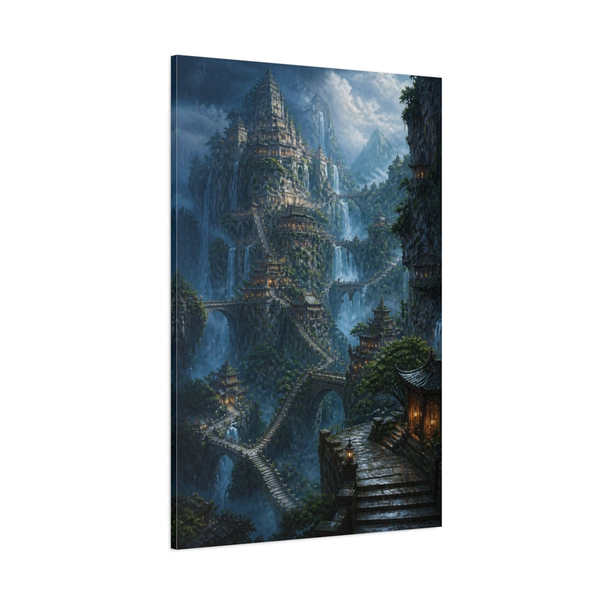 Side Mockup 1. Mountain Temple Citadel shown as canvas print