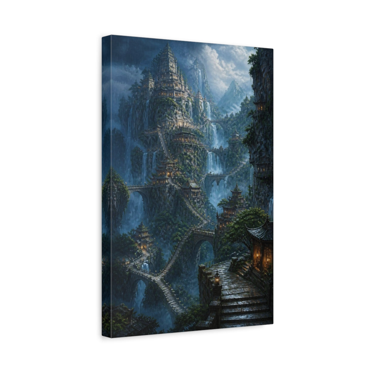 Side Mockup 4. Mountain Temple Citadel shown as canvas print