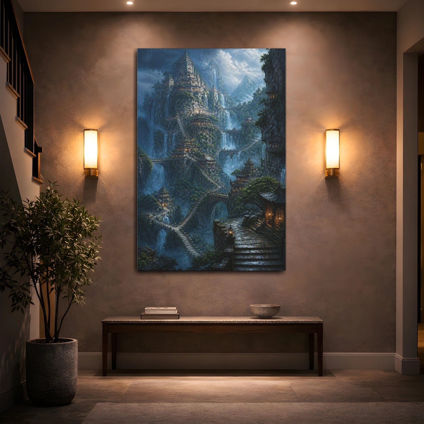 Mockup 2. Mountain Temple Citadel shown as canvas print