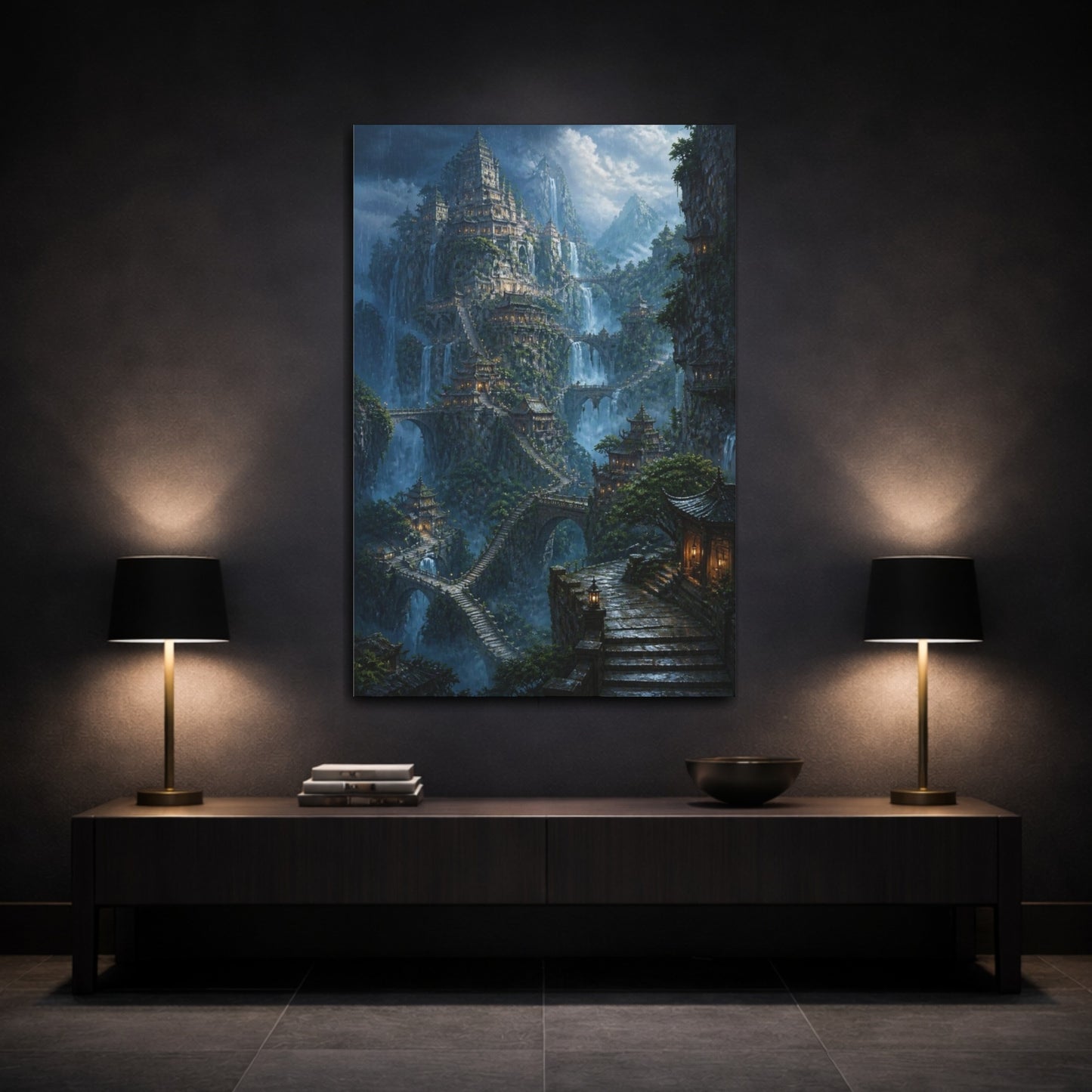 Mockup 3. Mountain Temple Citadel shown as canvas print