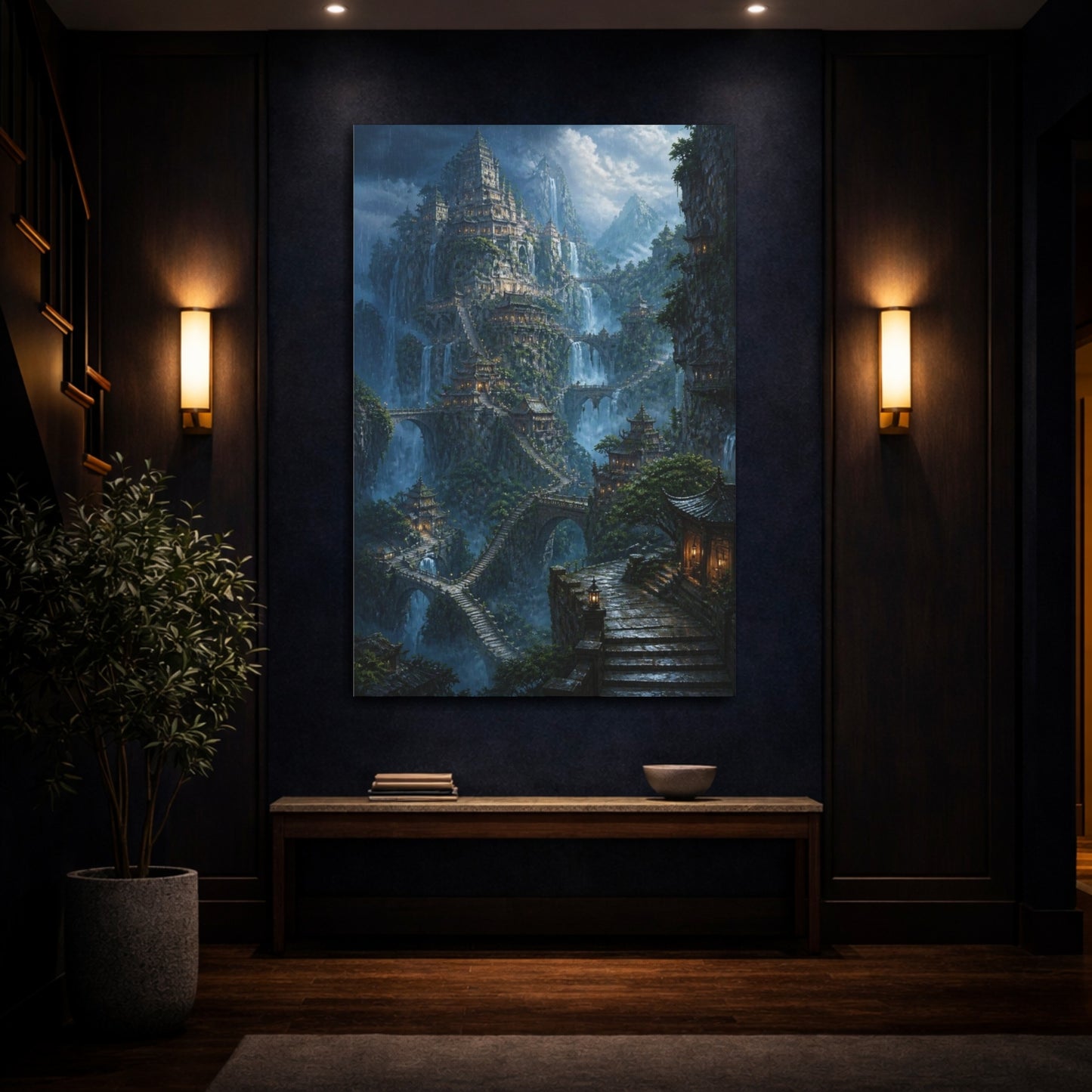 Mockup 4. Mountain Temple Citadel shown as canvas print