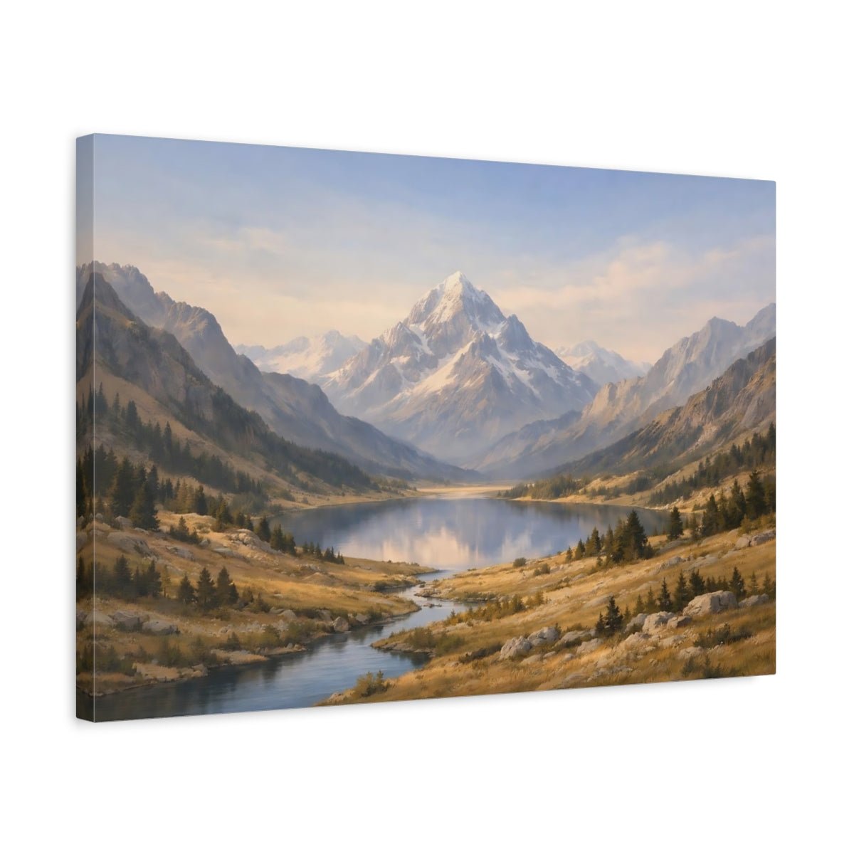Mountain Valley Lake Nature - Canvas Wall Art Print - YesArtYes