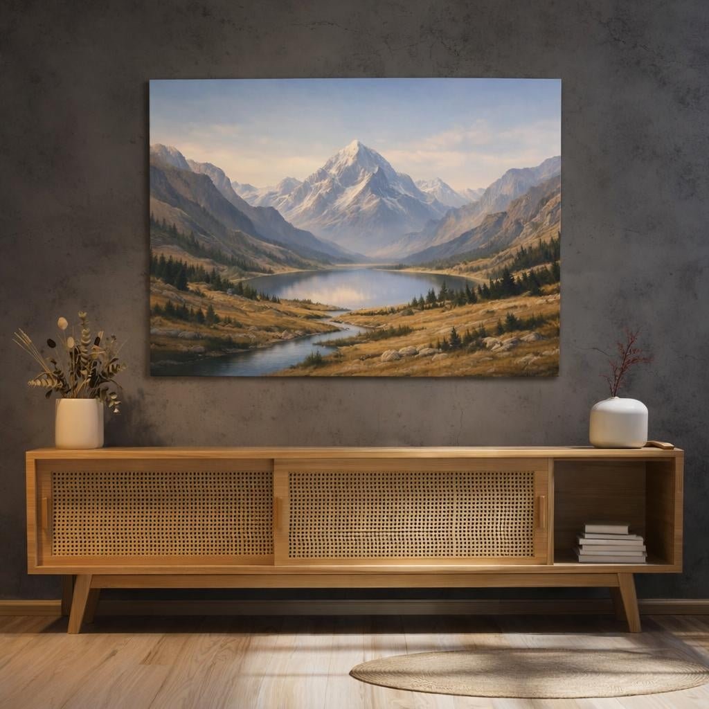 Mountain Valley Lake Nature - Canvas Wall Art Print - YesArtYes