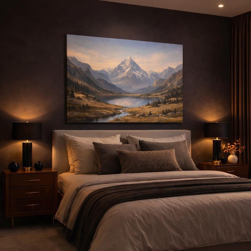 Mountain Valley Lake Nature - Canvas Wall Art Print - YesArtYes