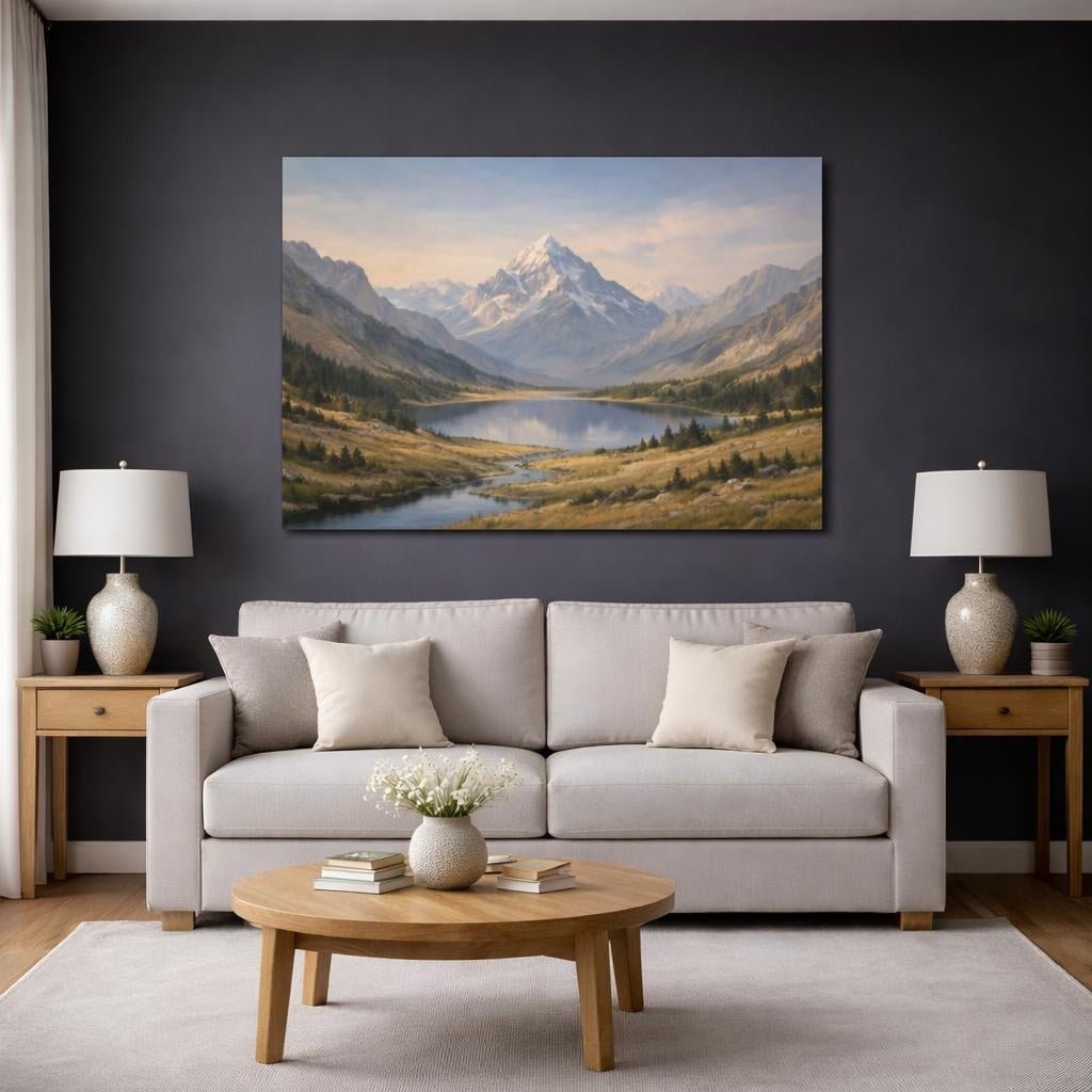 Mountain Valley Lake Nature - Canvas Wall Art Print - YesArtYes