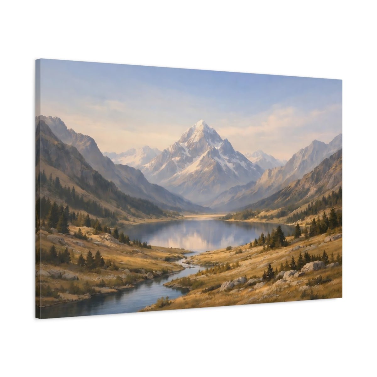 Mountain Valley Lake Nature - Canvas Wall Art Print - YesArtYes