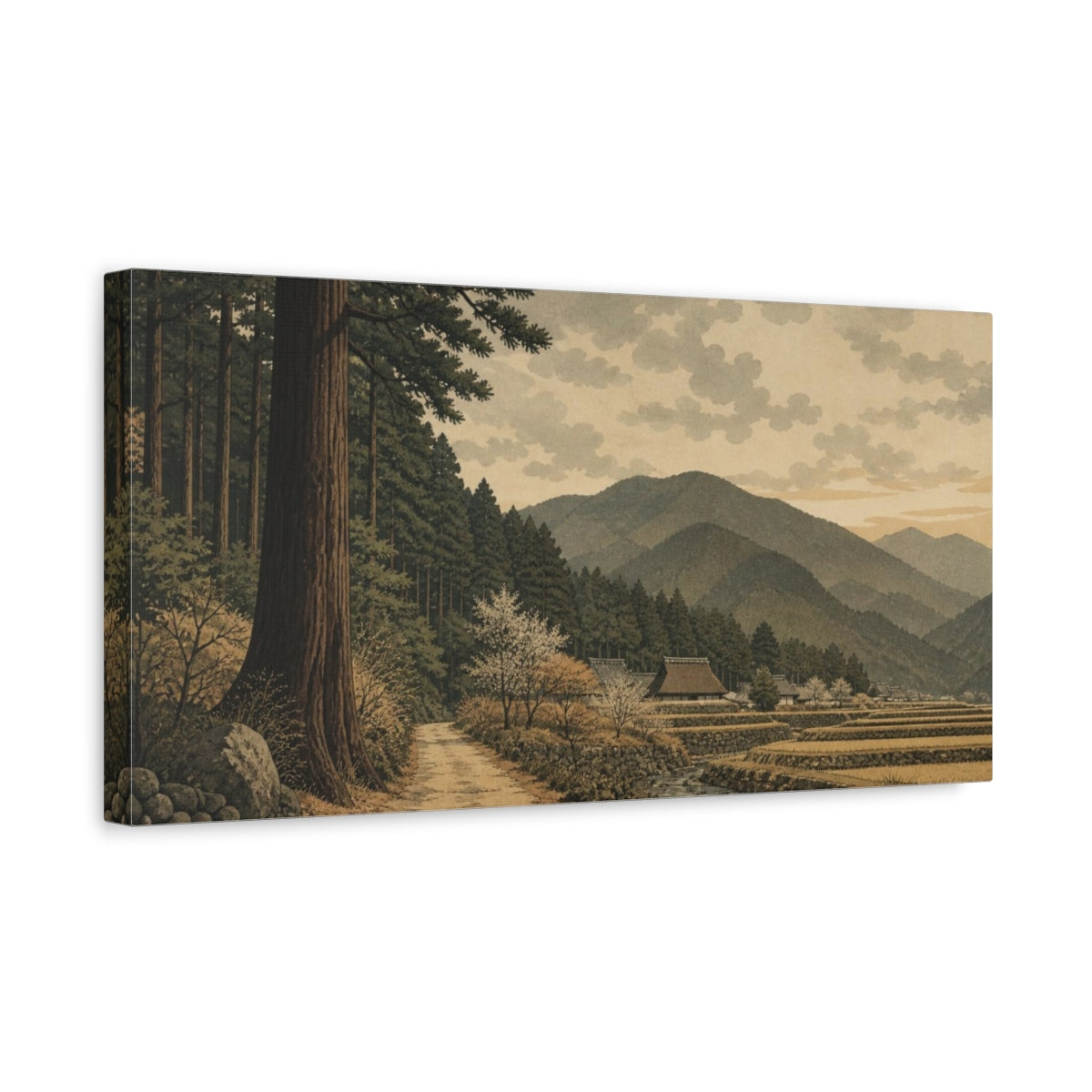 Side Mockup 3. Mountain Village Nature Japanese Countryside shown as canvas print