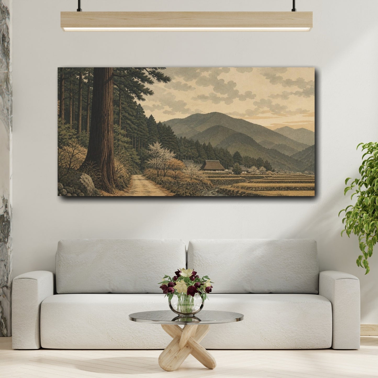 Mockup 2. Mountain Village Nature Japanese Countryside shown as canvas print