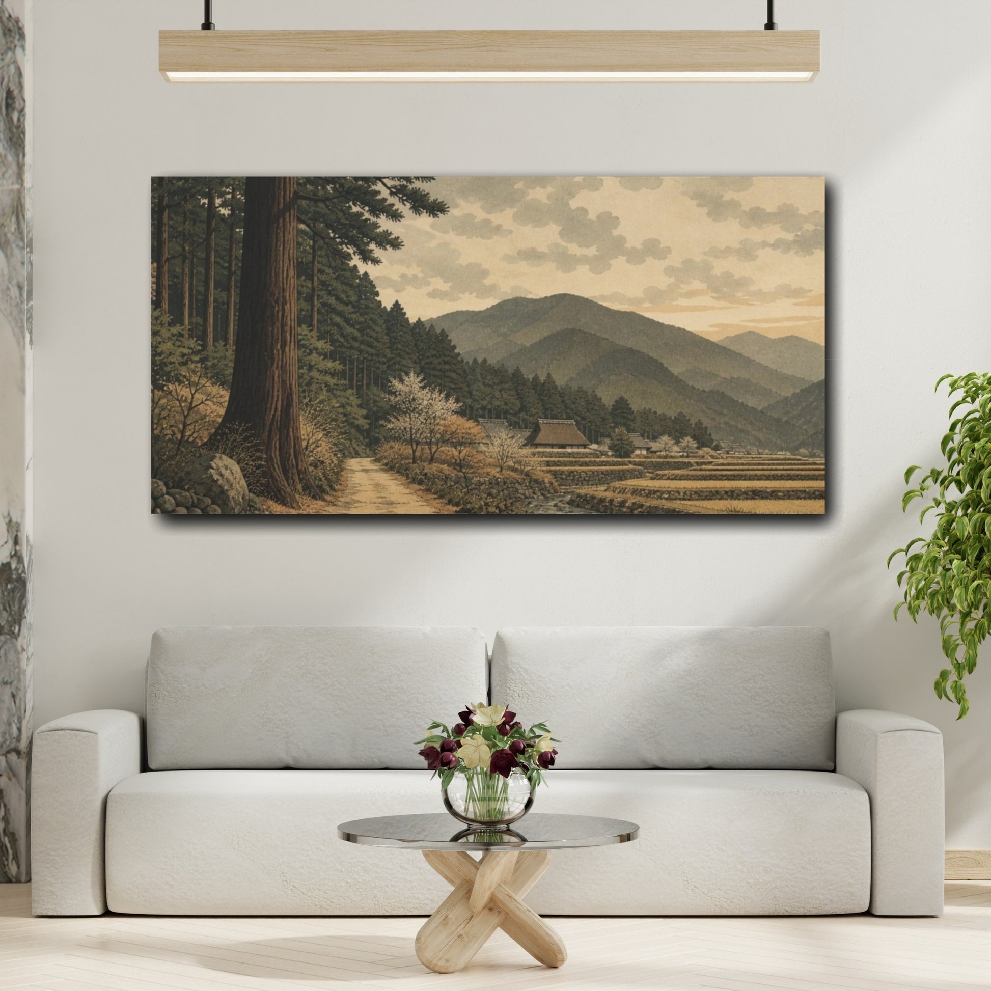 Mockup 2. Mountain Village Nature Japanese Countryside shown as canvas print