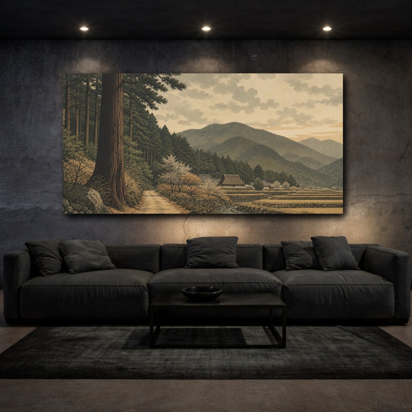 Mockup 3. Mountain Village Nature Japanese Countryside shown as canvas print