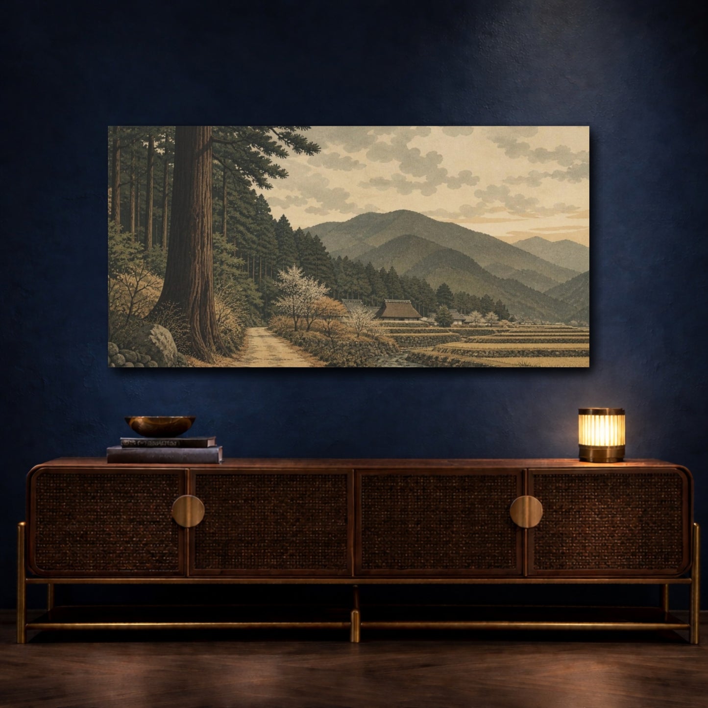 Mockup 4. Mountain Village Nature Japanese Countryside shown as canvas print