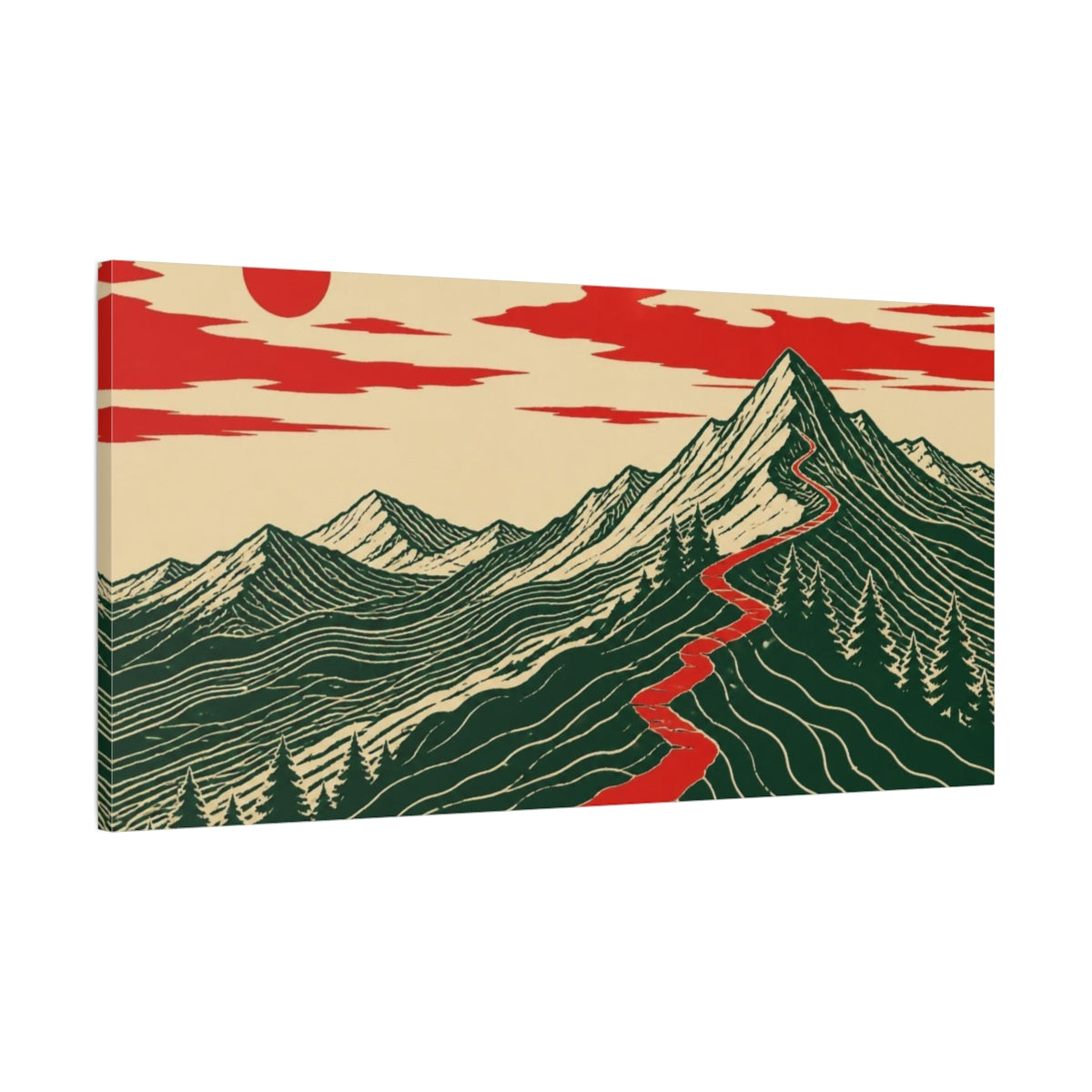 Main Mockup. Mountain With Red Trail shown as canvas print