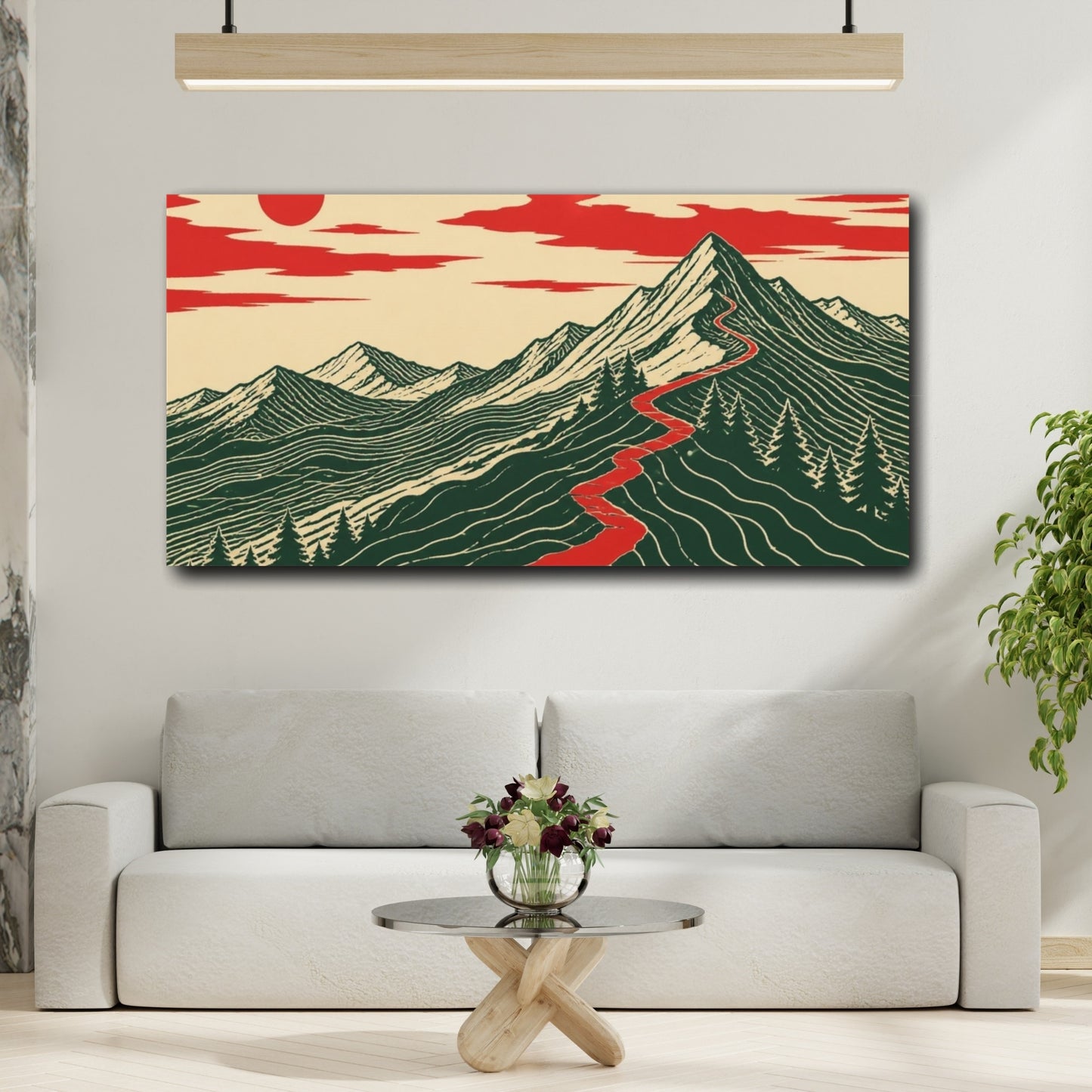 Mockup 2. Mountain With Red Trail shown as canvas print