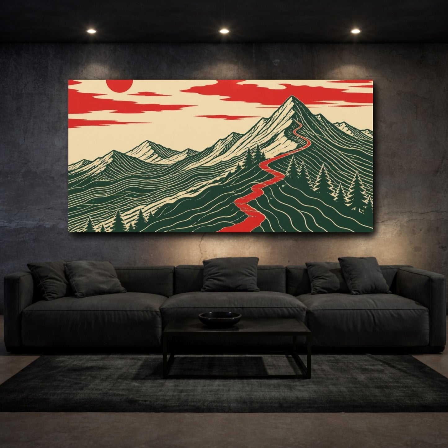 Mockup 3. Mountain With Red Trail shown as canvas print