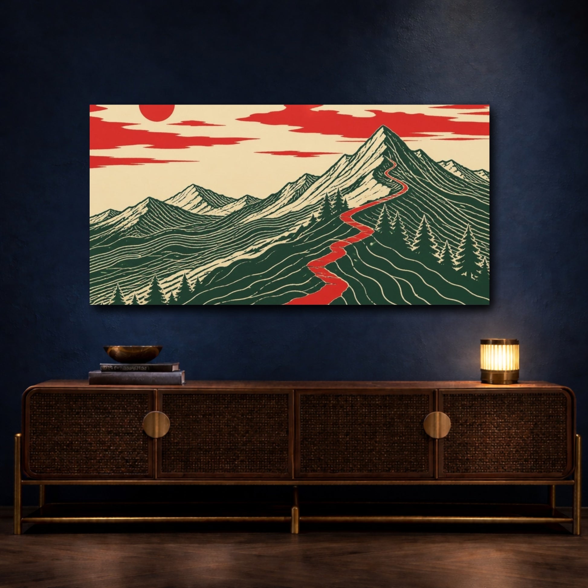 Mockup 4. Mountain With Red Trail shown as canvas print