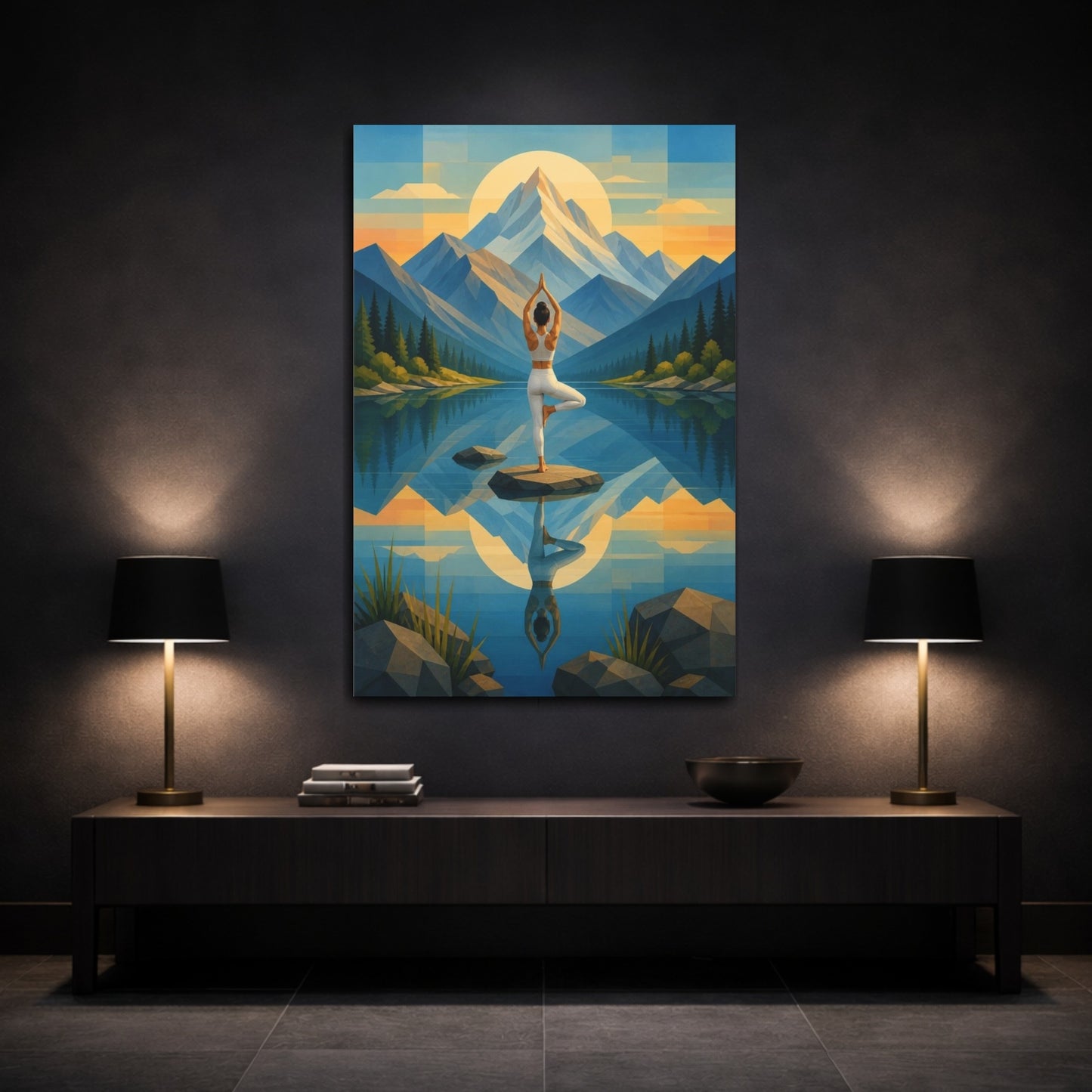 Mockup 3. Mountain Yoga Balance shown as canvas print