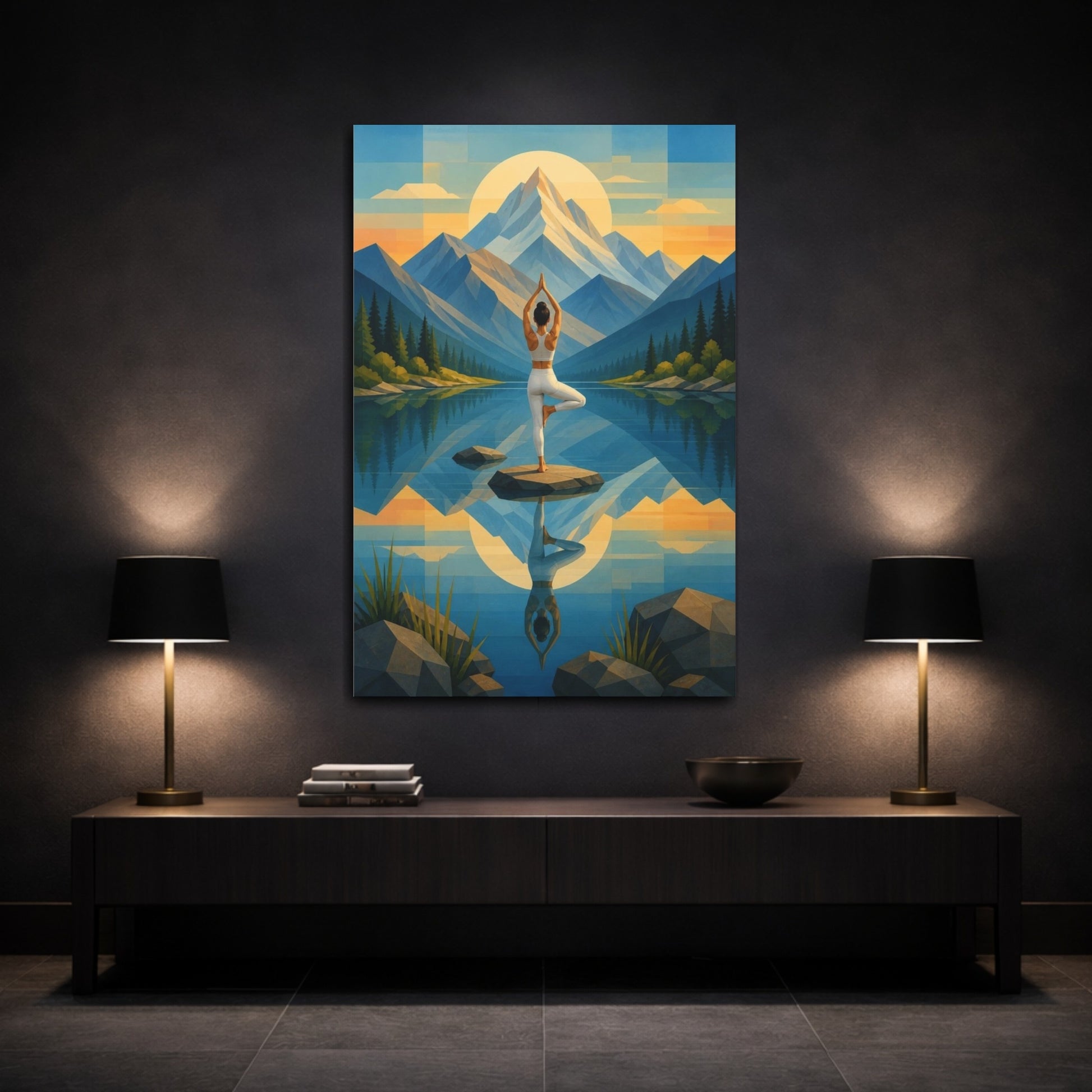 Mockup 3. Mountain Yoga Balance shown as canvas print