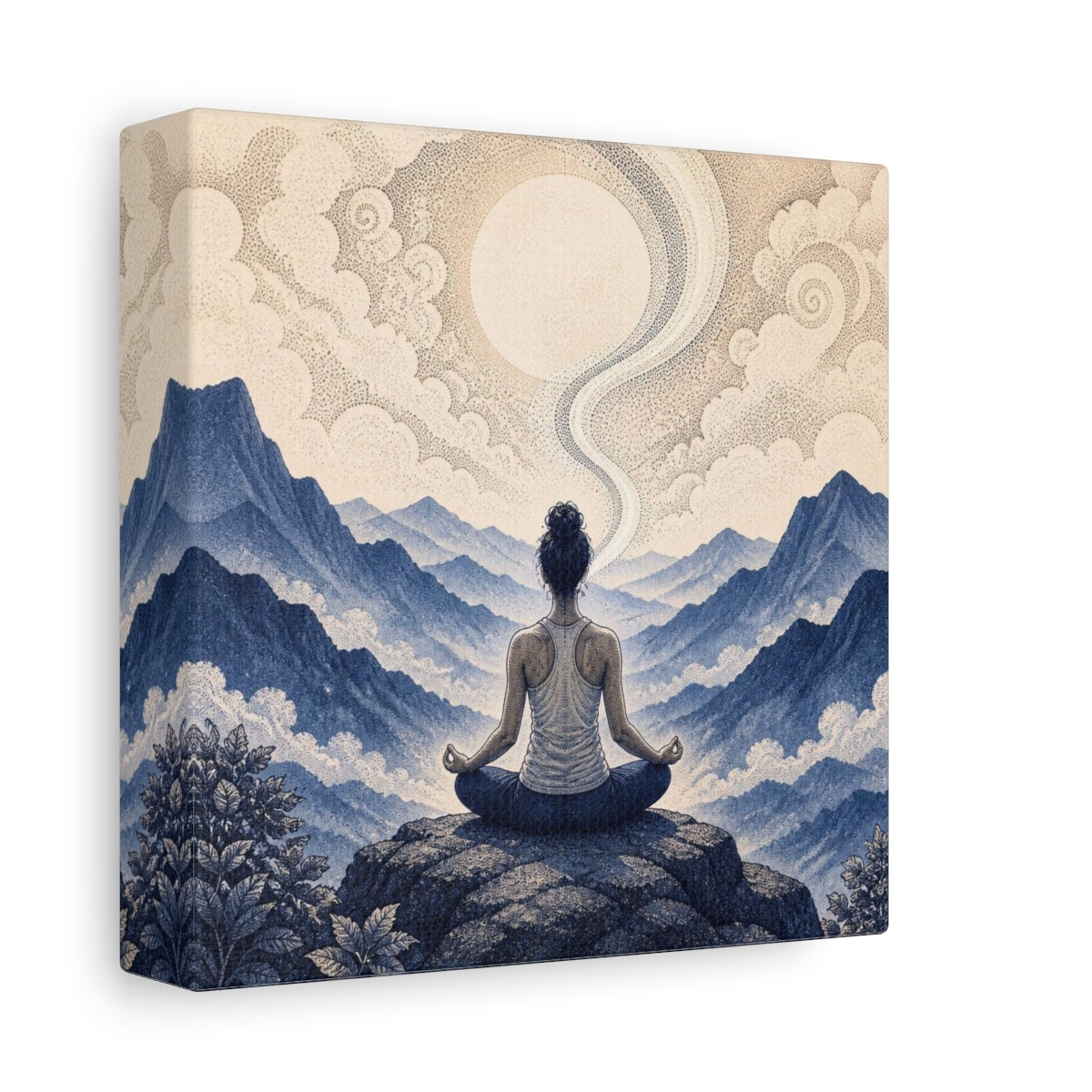 Side Mockup 2. Mountain Yoga Meditation shown as canvas print