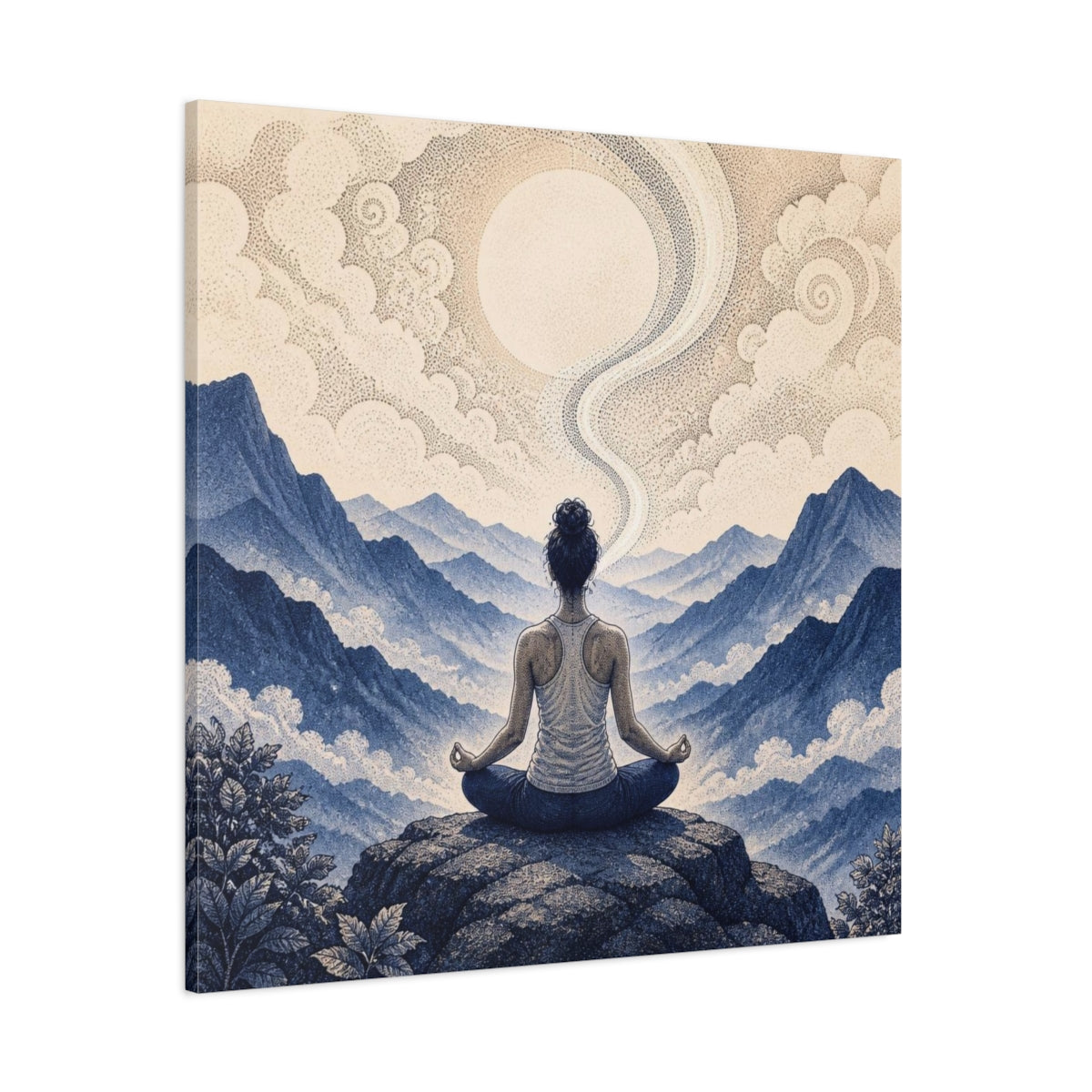 Side Mockup 1. Mountain Yoga Meditation shown as canvas print