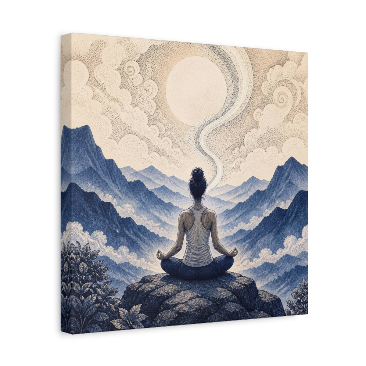 Side Mockup 7. Mountain Yoga Meditation shown as canvas print