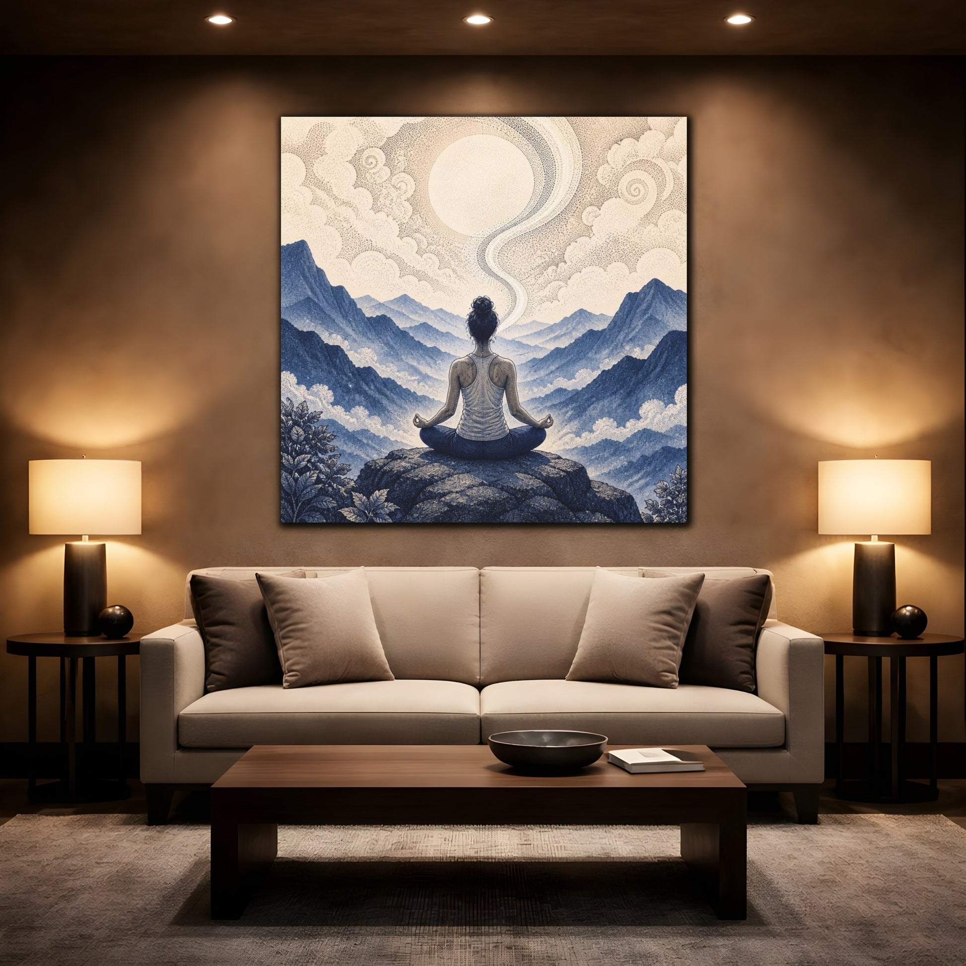 Mockup 2. Mountain Yoga Meditation shown as canvas print