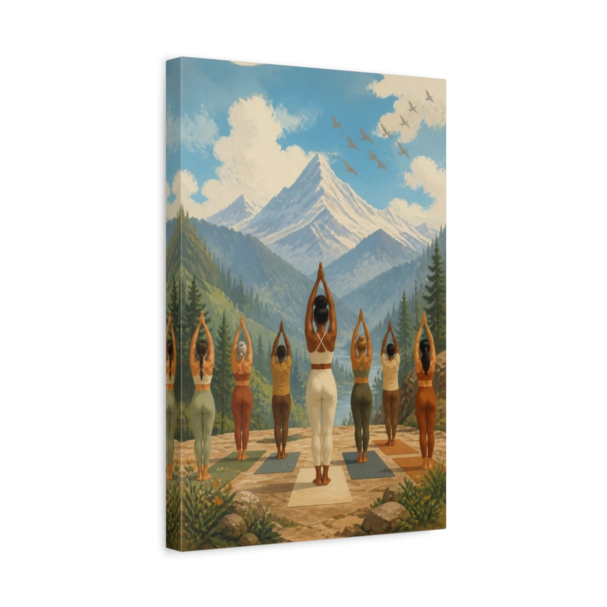 Side Mockup 4. Mountain Yoga Retreat shown as canvas print