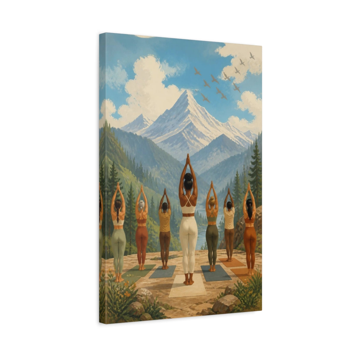 Side Mockup 3. Mountain Yoga Retreat shown as canvas print