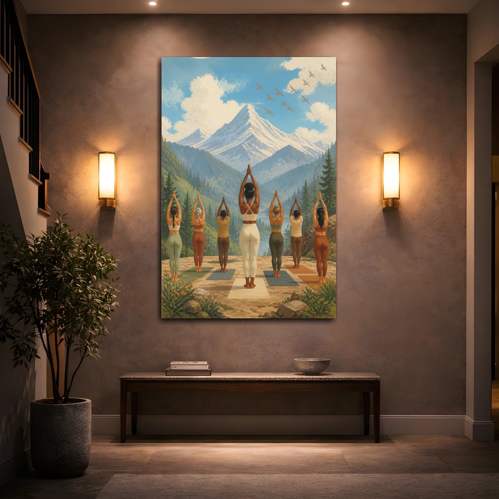 Mockup 2. Mountain Yoga Retreat shown as canvas print