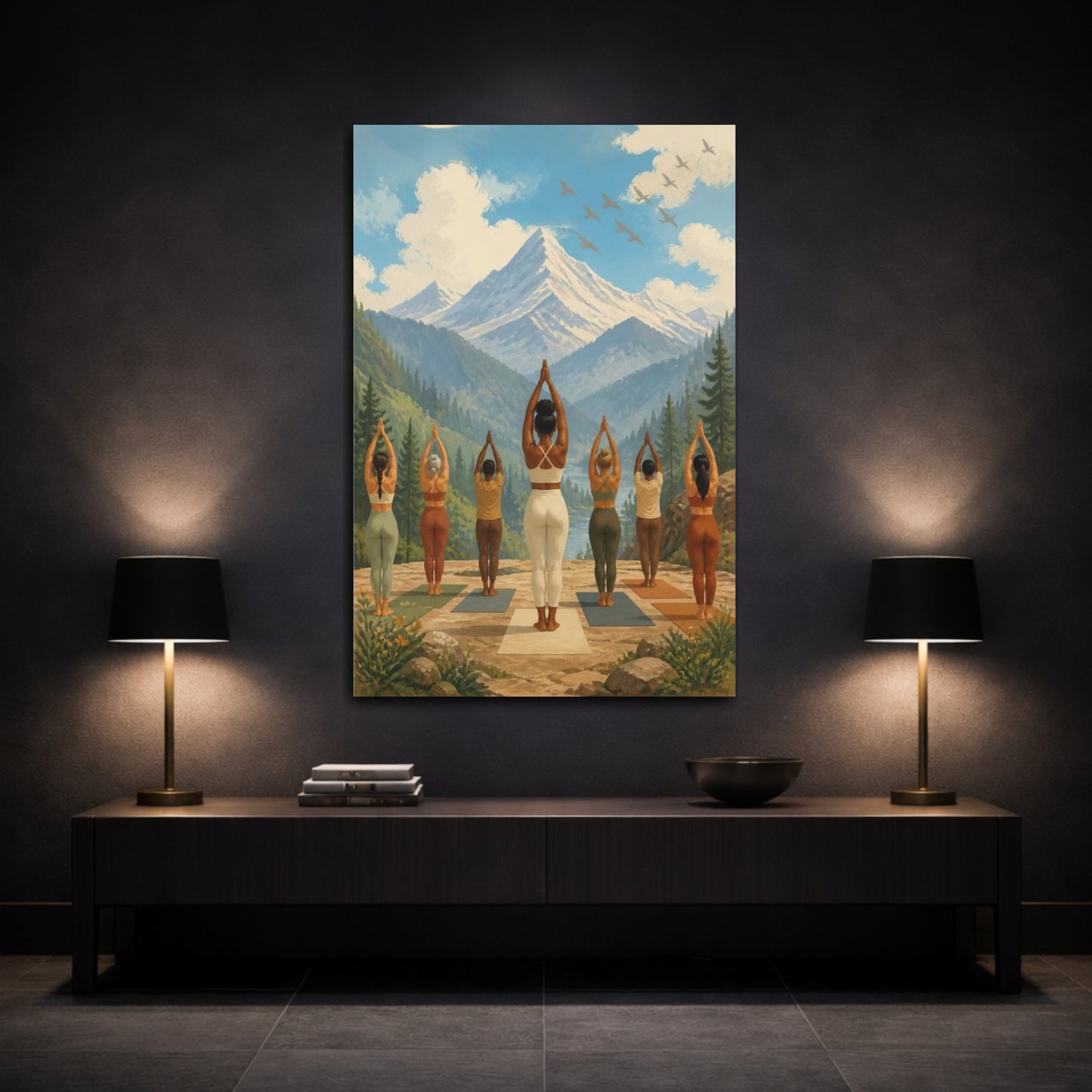Mockup 3. Mountain Yoga Retreat shown as canvas print