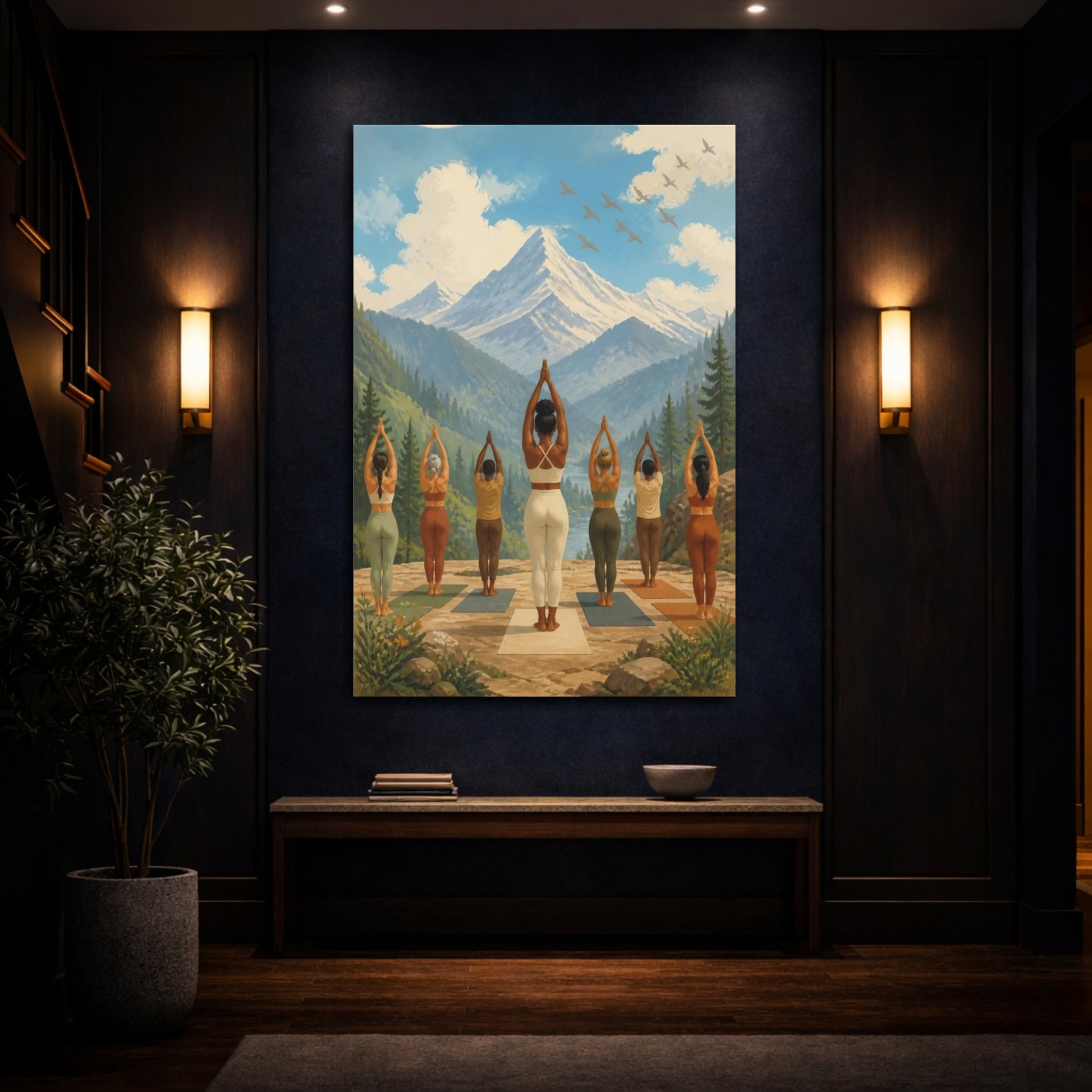 Mockup 4. Mountain Yoga Retreat shown as canvas print