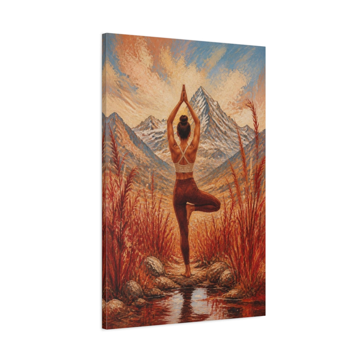 Main Mockup. Mountain Yoga Tree Pose shown as canvas print