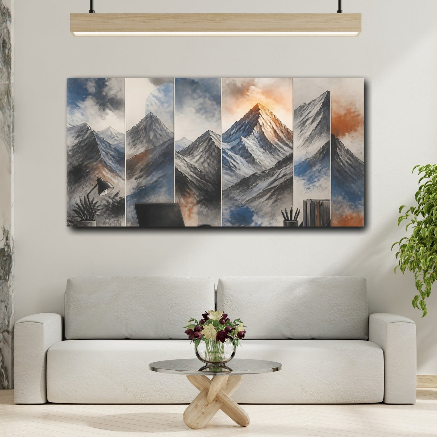Mockup 2. Mountains Beyond Desk shown as canvas print