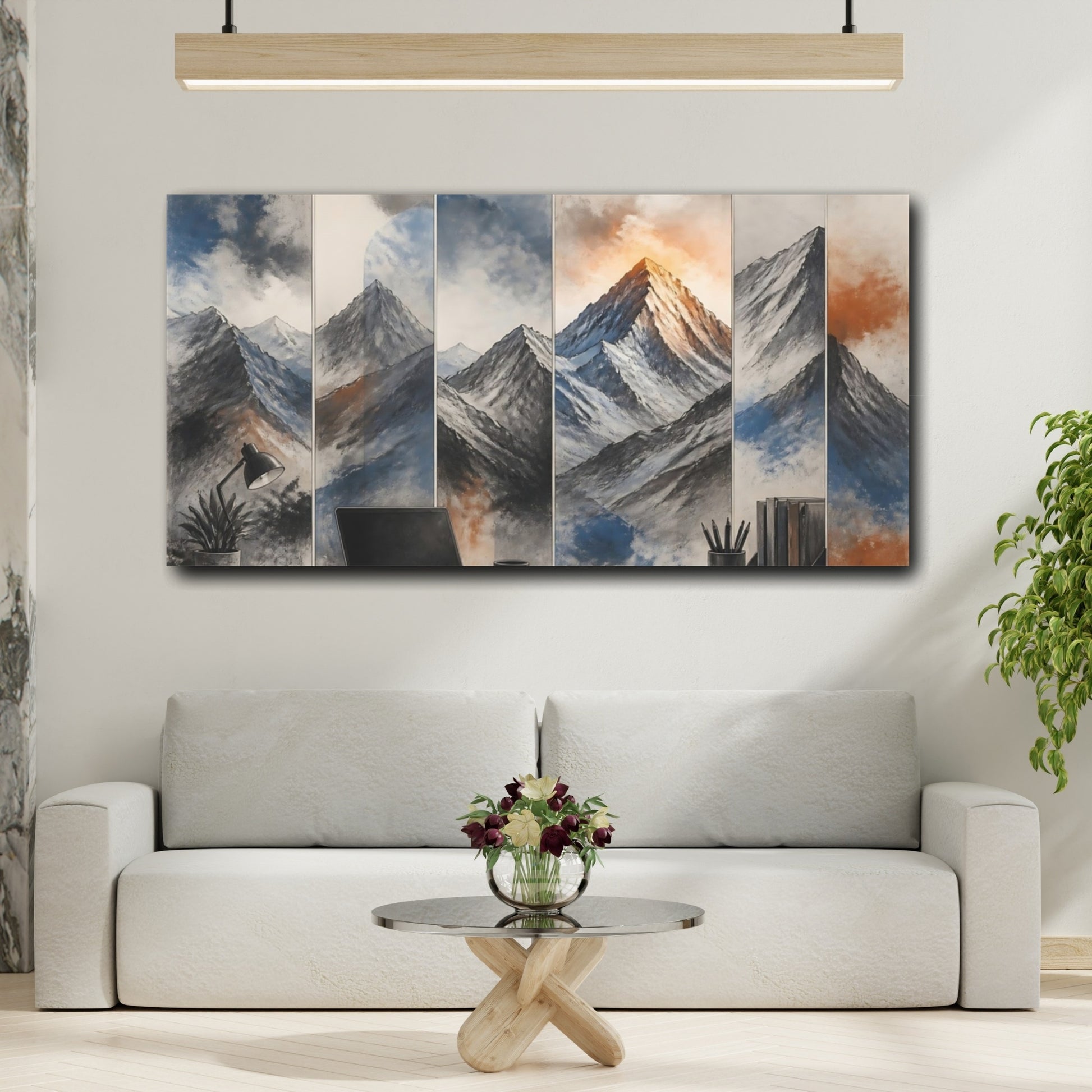 Mockup 2. Mountains Beyond Desk shown as canvas print