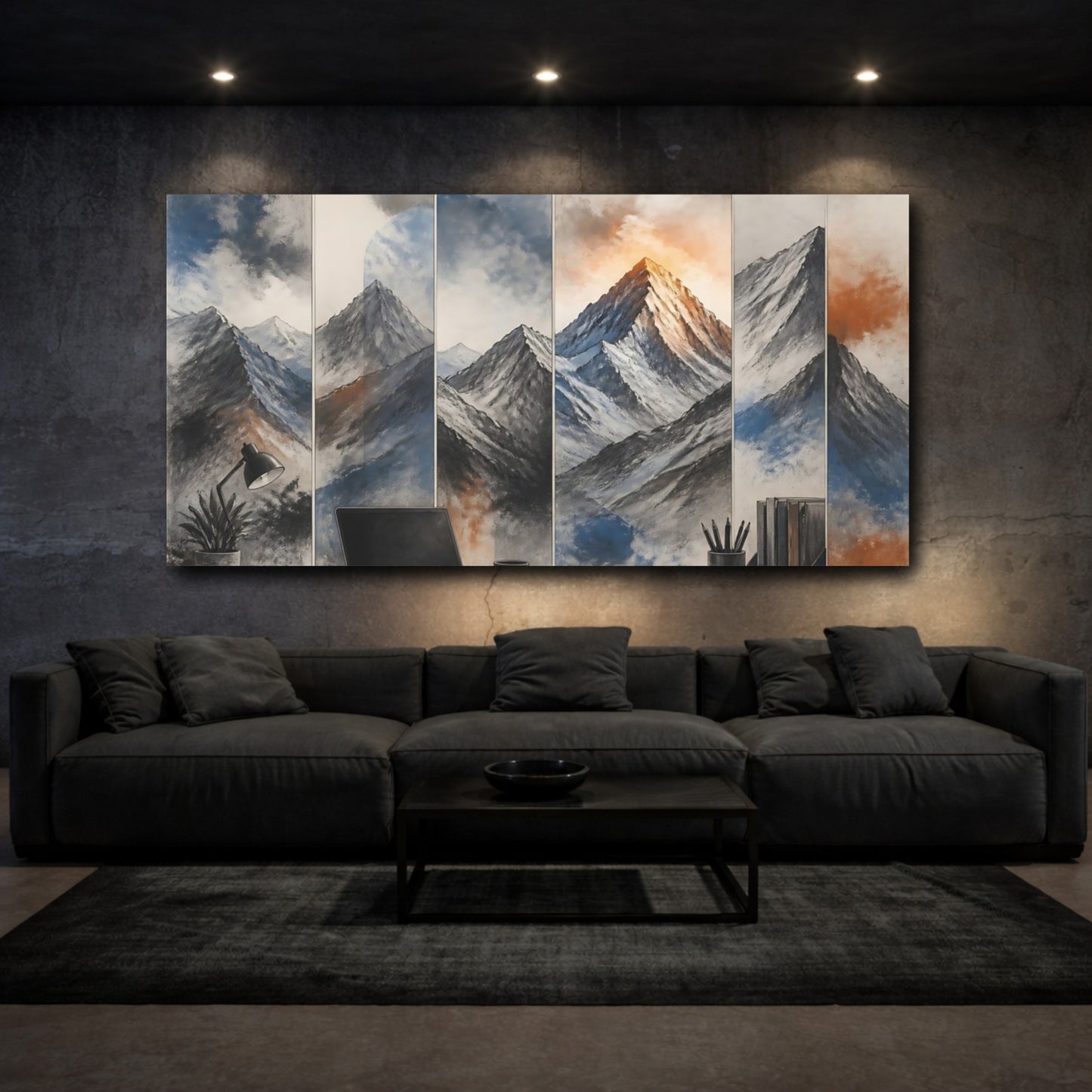 Mockup 3. Mountains Beyond Desk shown as canvas print