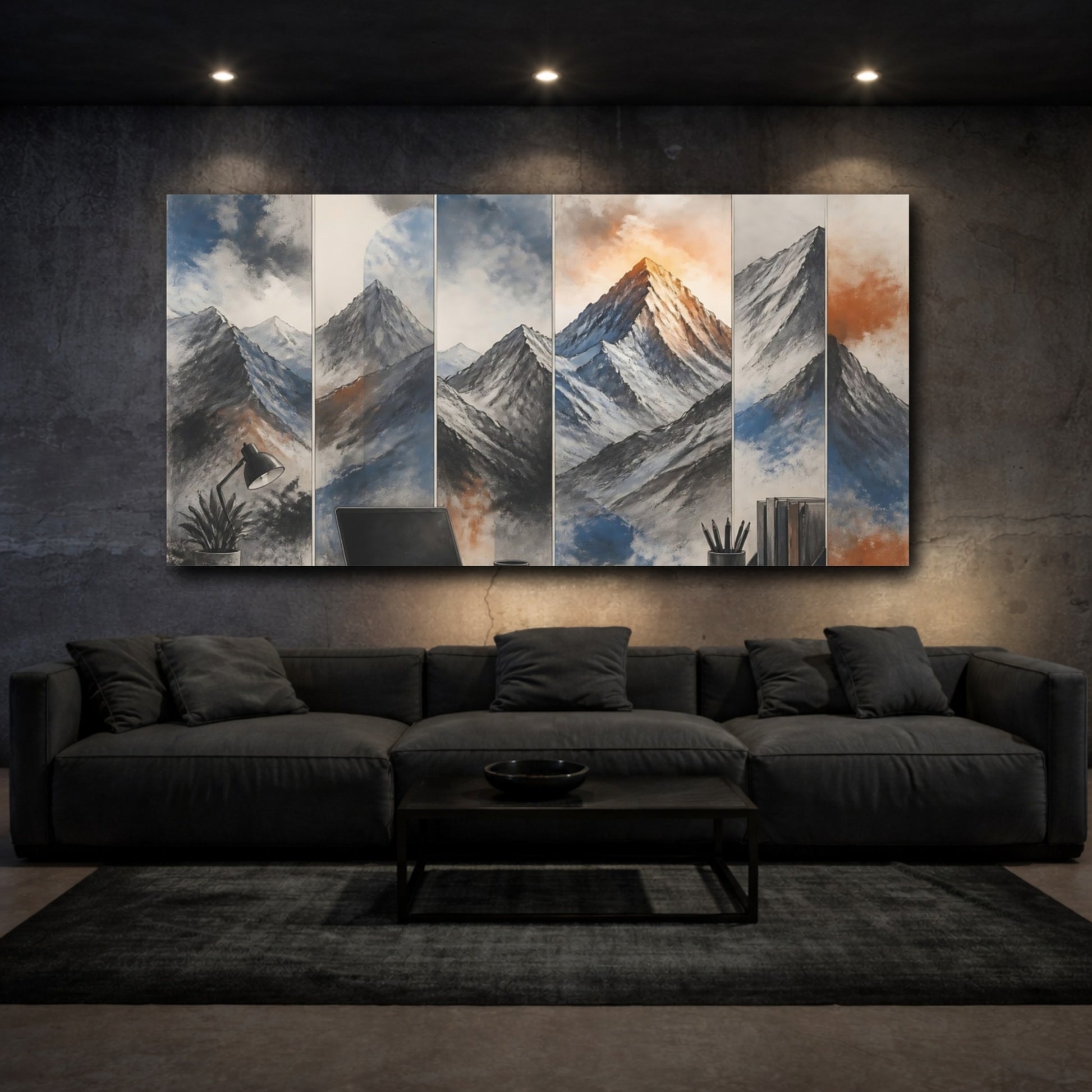 Mockup 3. Mountains Beyond Desk shown as canvas print