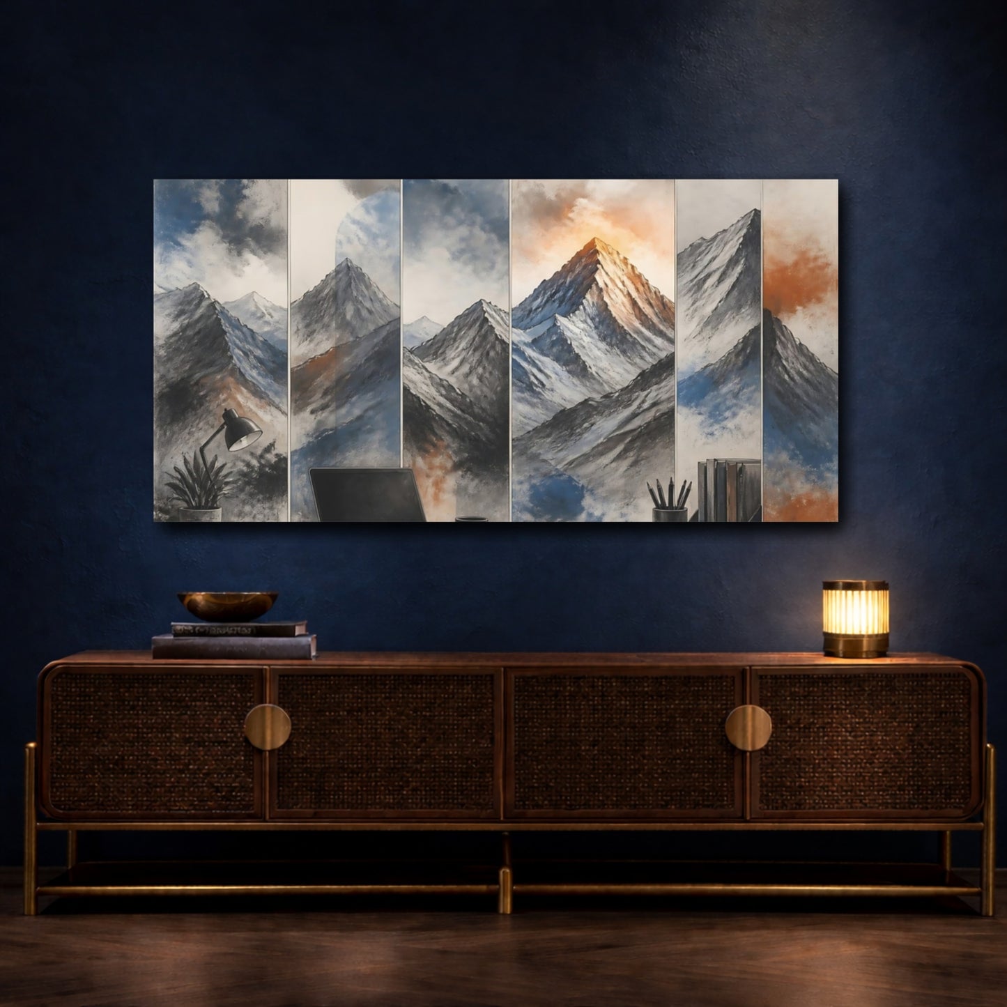 Mockup 4. Mountains Beyond Desk shown as canvas print