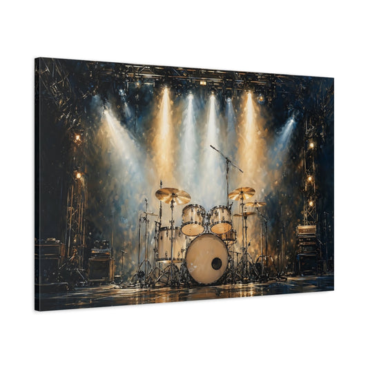Main Mockup. Movies Drum Kit Concert Stage shown as stretched canvas wall art