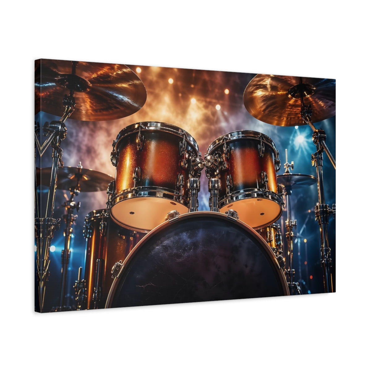 Side Mockup 2. Movies Drum Set Bronze Gold Drums shown as stretched canvas wall art
