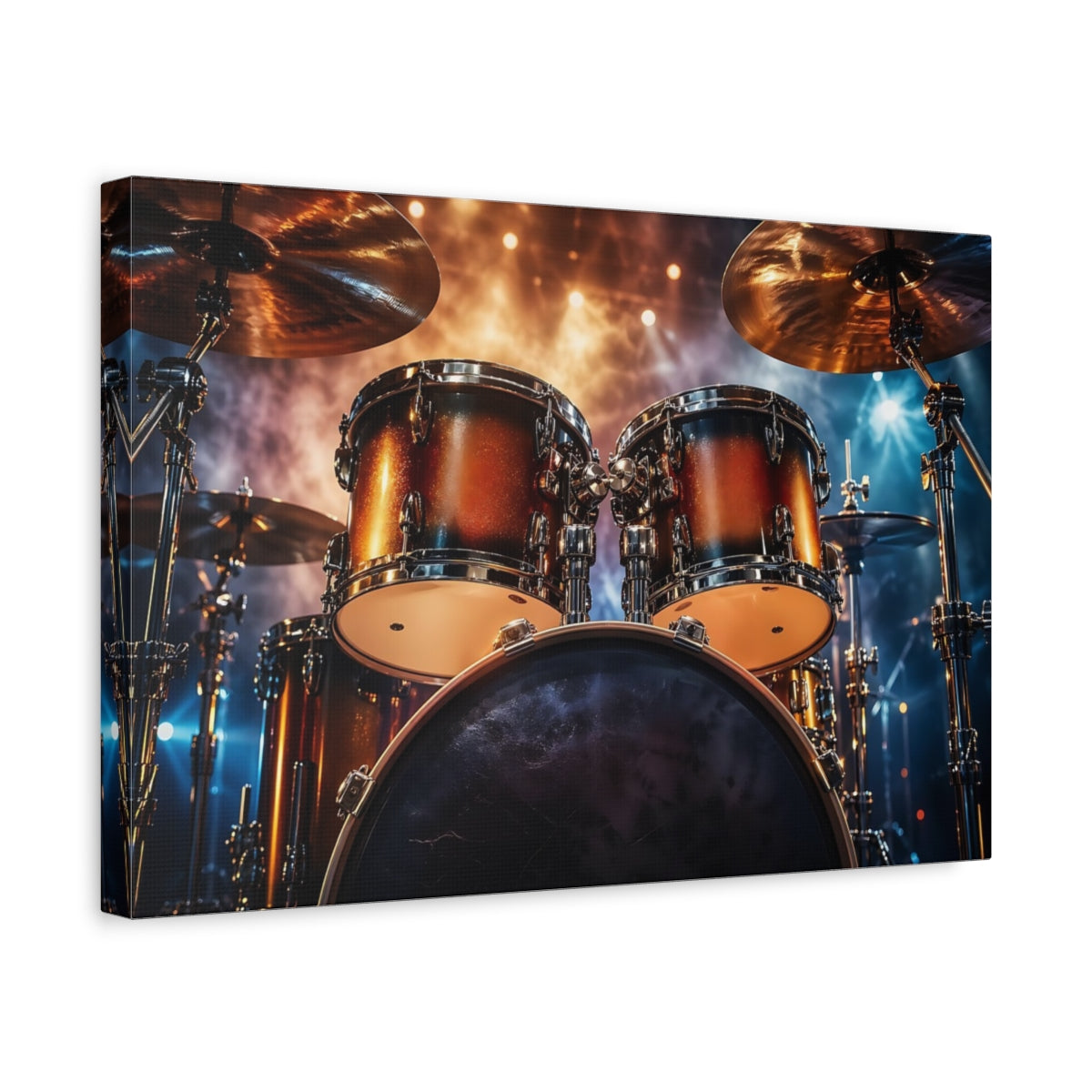Side Mockup 4. Movies Drum Set Bronze Gold Drums shown as stretched canvas wall art