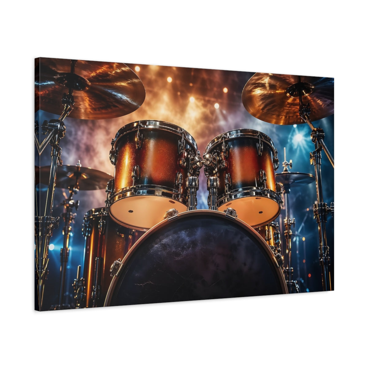 Main Mockup. Movies Drum Set Bronze Gold Drums shown as stretched canvas wall art